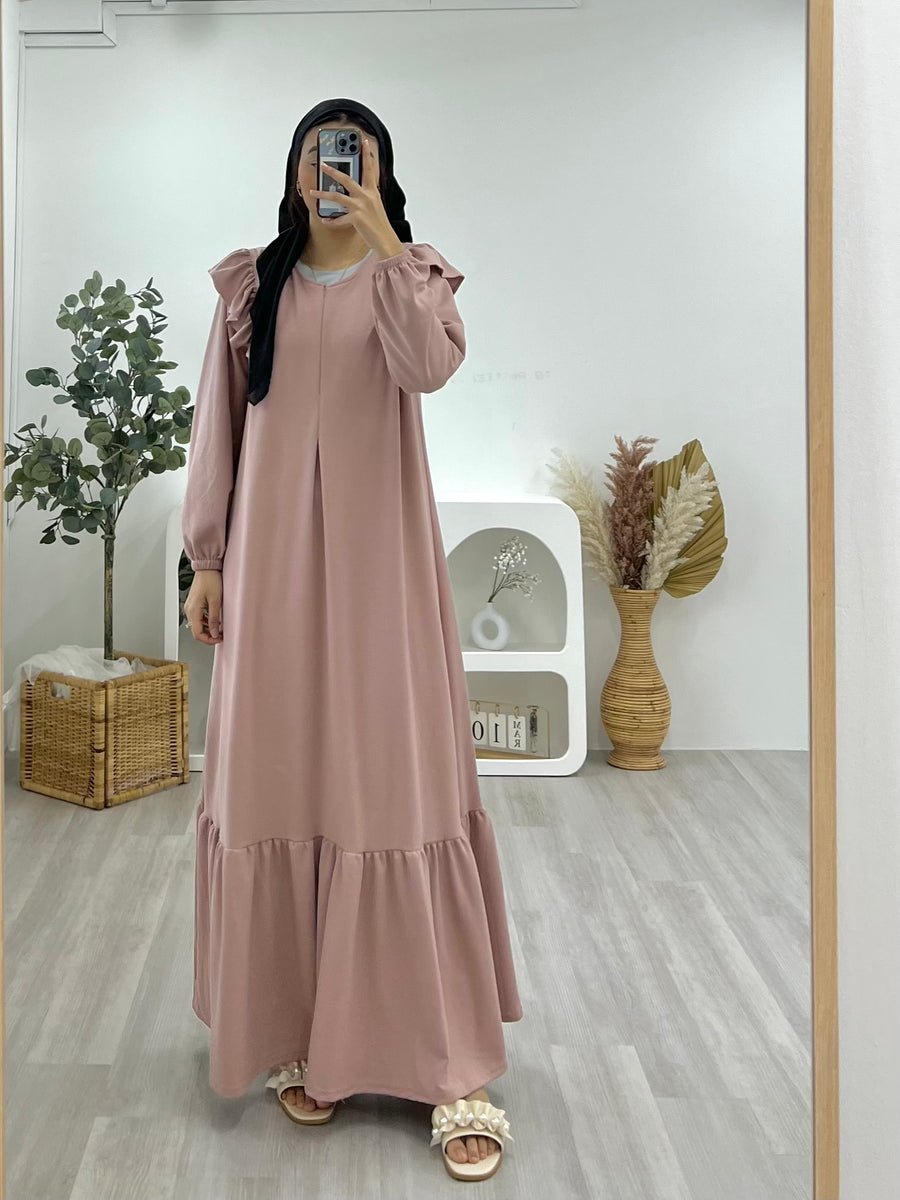 Ribbed Ruffled Zipper Maxi Dress RRZMD Happy Vibes