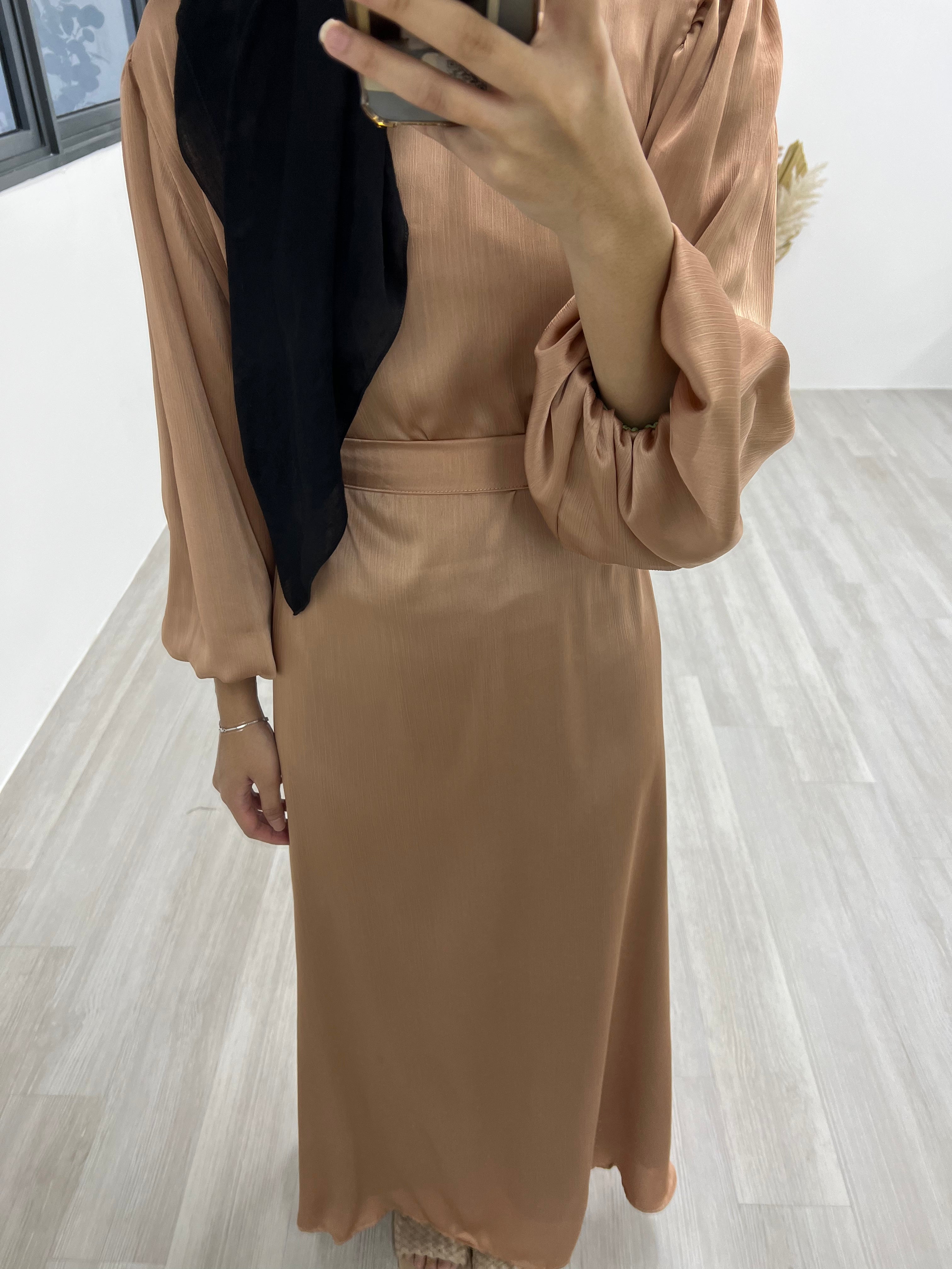 Satin Balloon Sleeve Dress