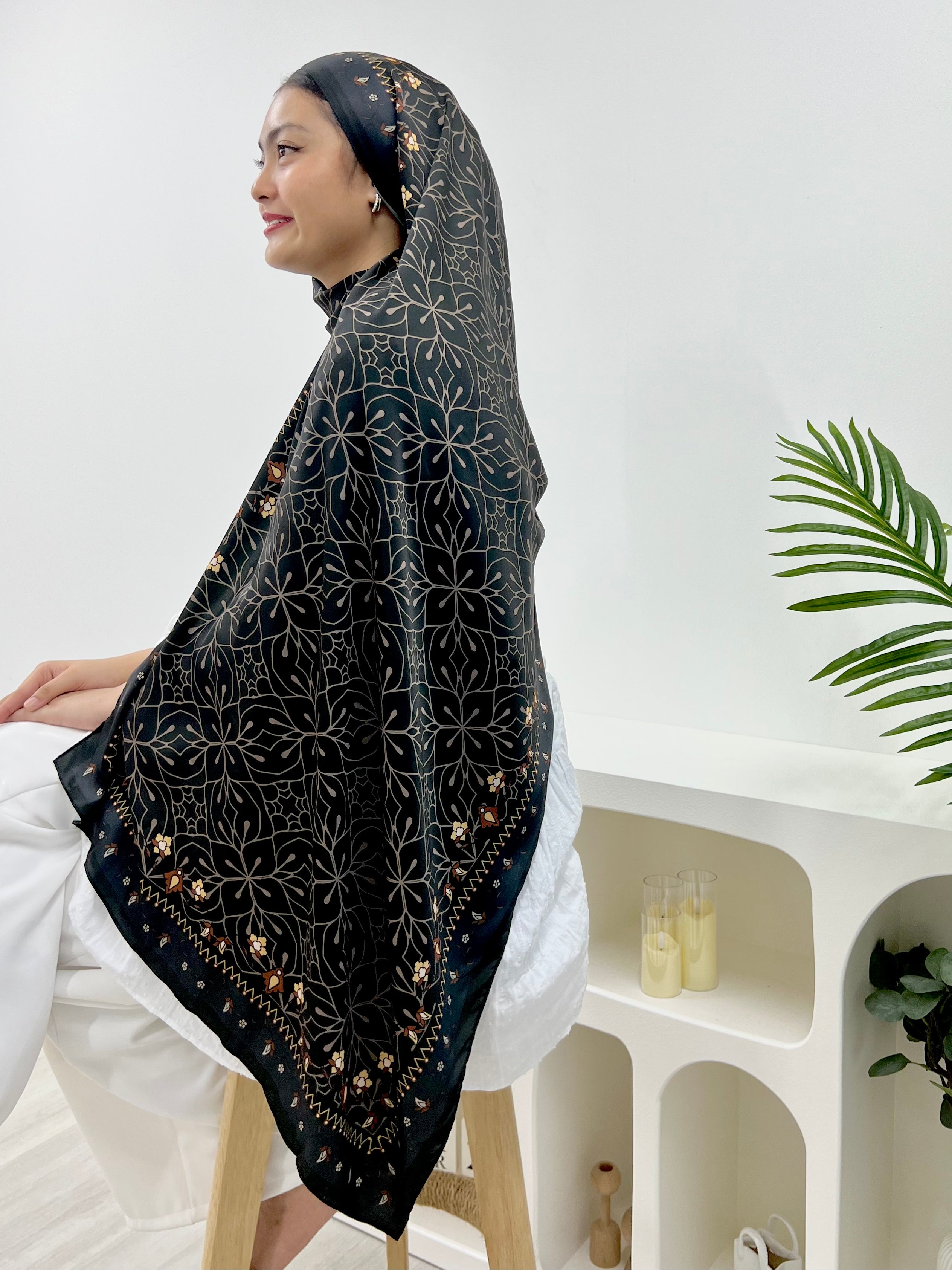 Printed Matte Satin Shawl - Whimsical