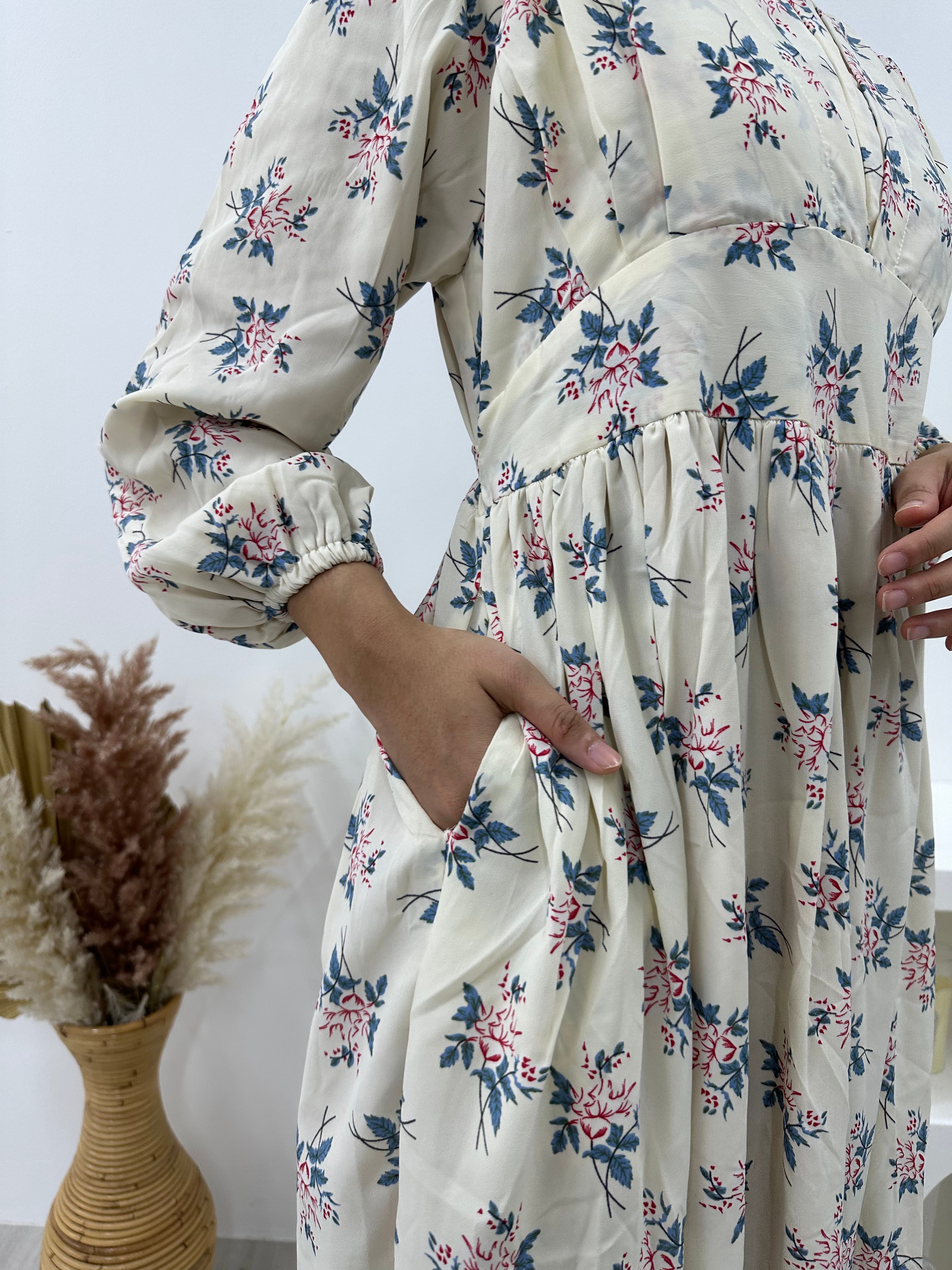 Printed Milkmaid Dress - Ivory Rose