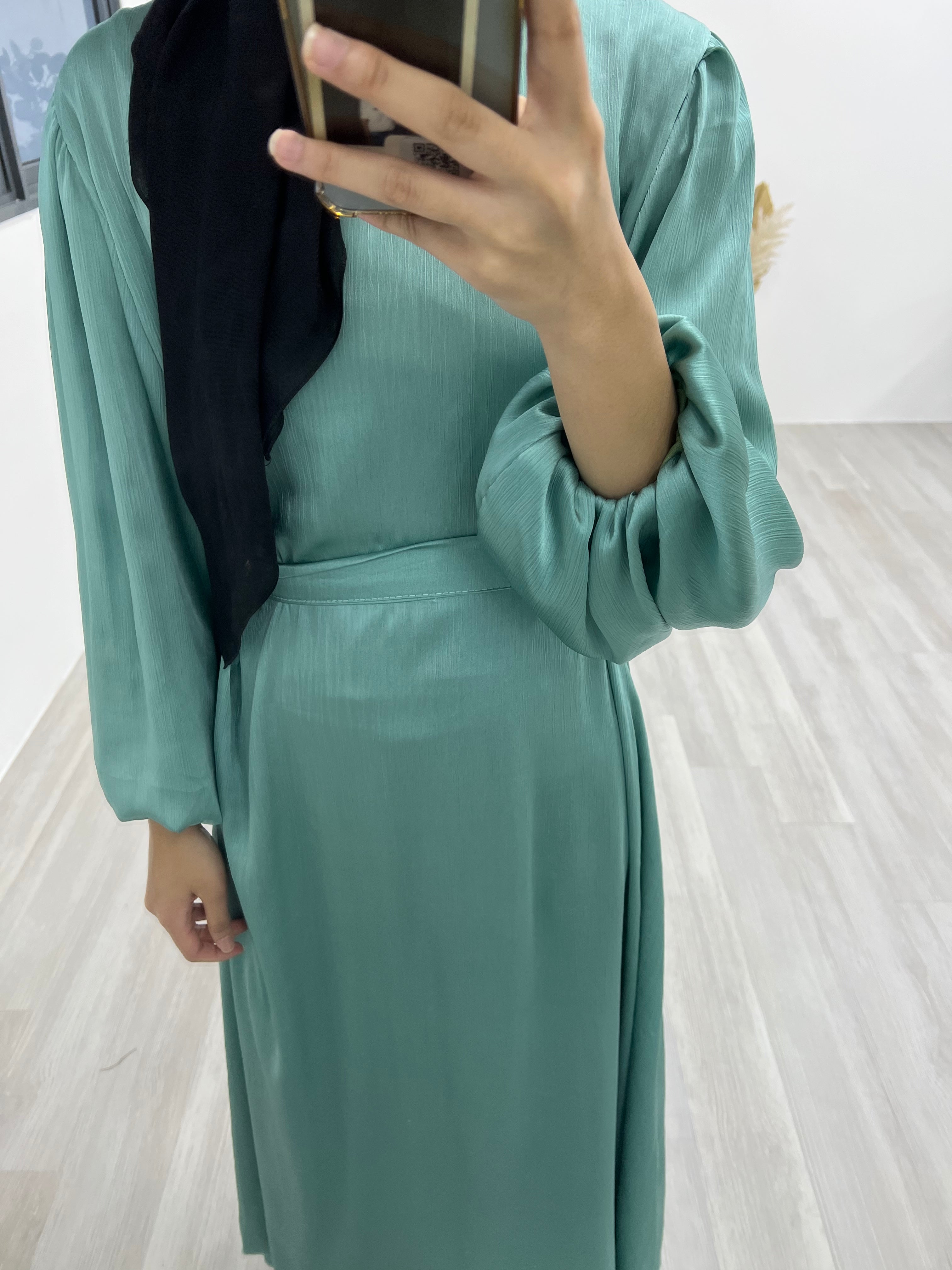 Satin Balloon Sleeve Dress