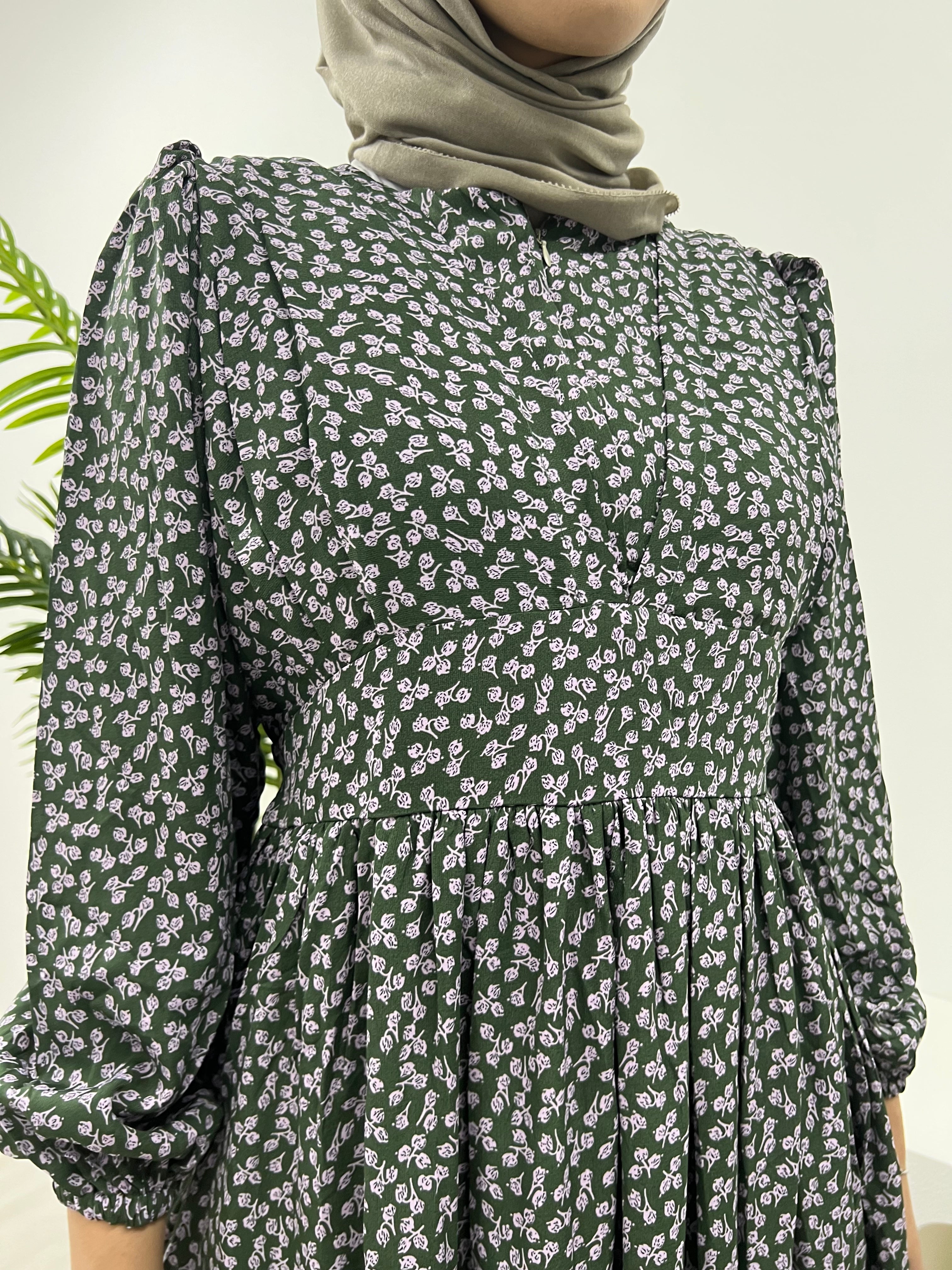 Printed Milkmaid Dress - Green Reen