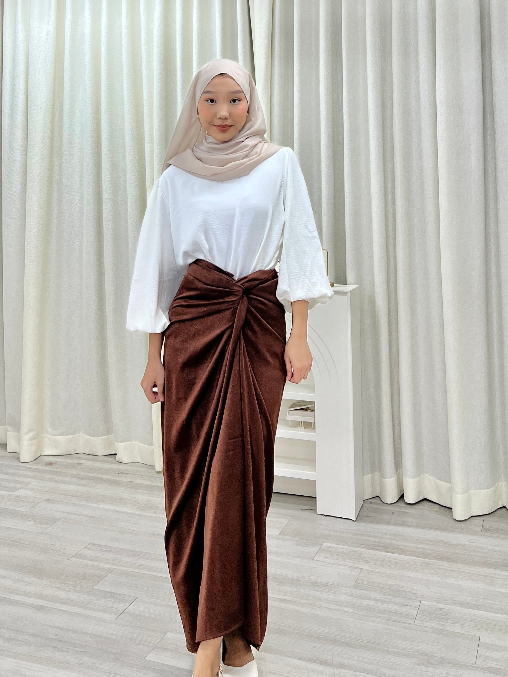 Textured Satin Wrap Skirt