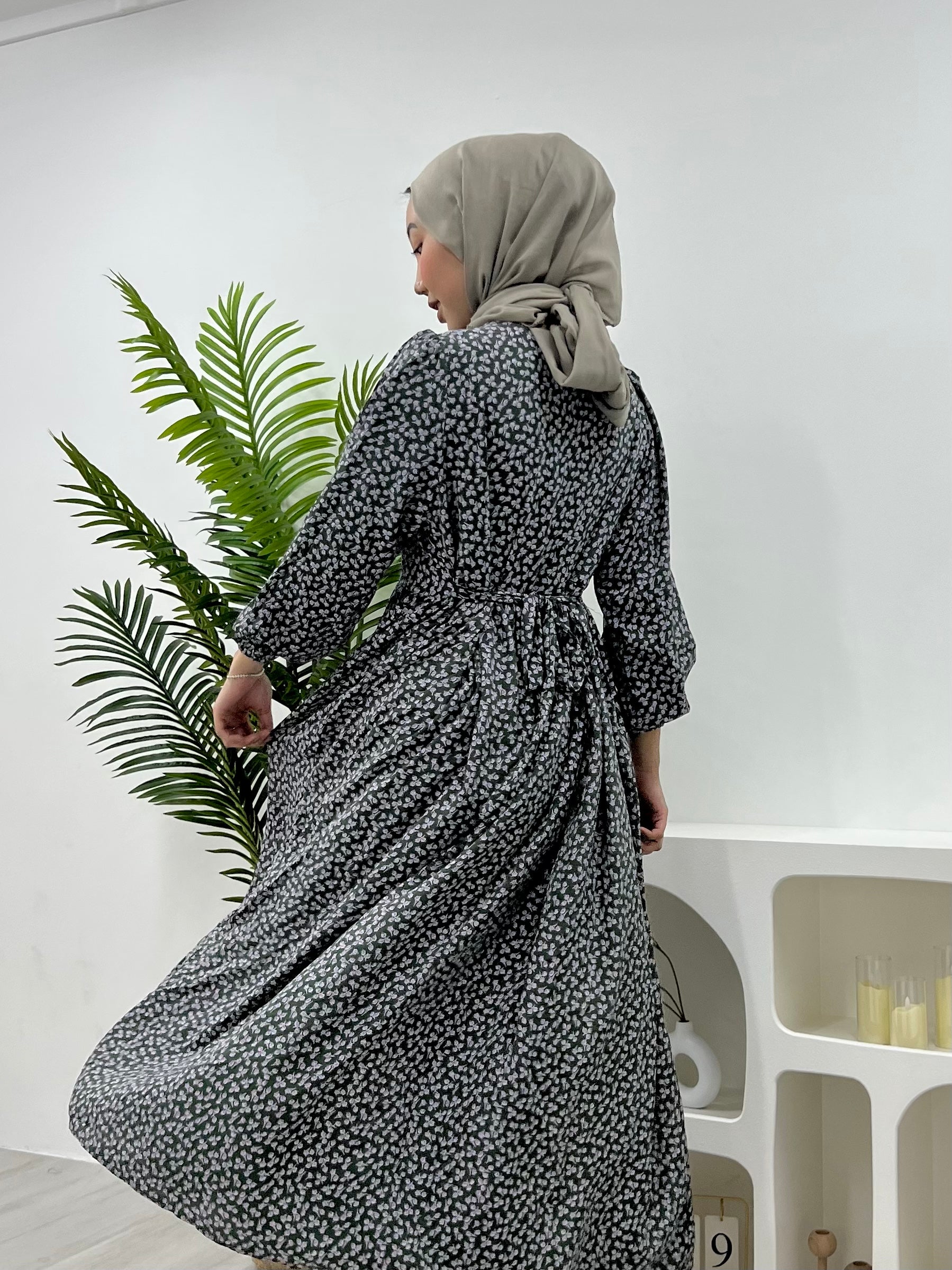 Printed Milkmaid Dress - Green Reen