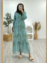 Load image into Gallery viewer, Chiffon Maxi Button Dress Hibiscus
