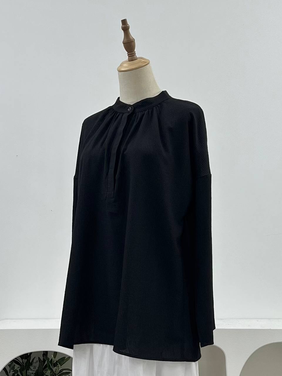Basic Striped Button Top - Hidden Buttons