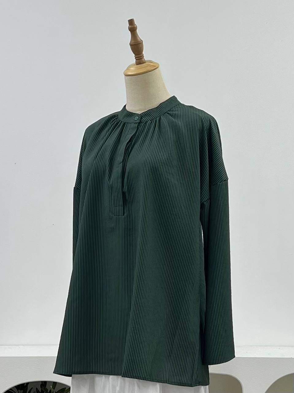 Basic Striped Button Top - Hidden Buttons