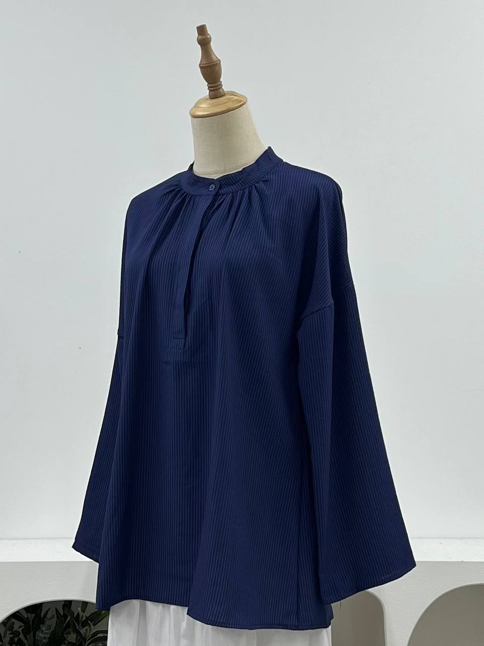 Basic Striped Button Top - Hidden Buttons