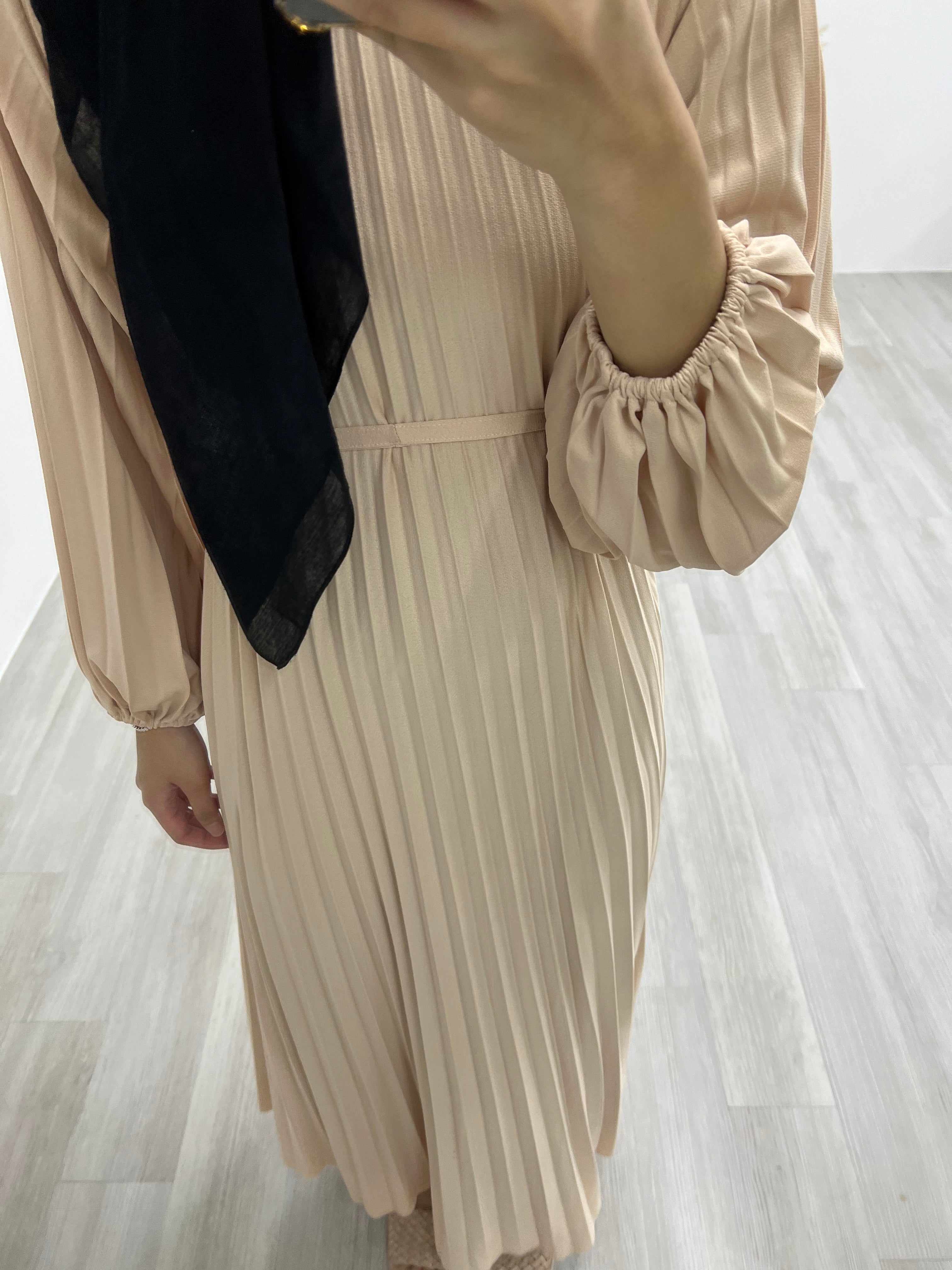 Pleated Sleeve Cuff Dress