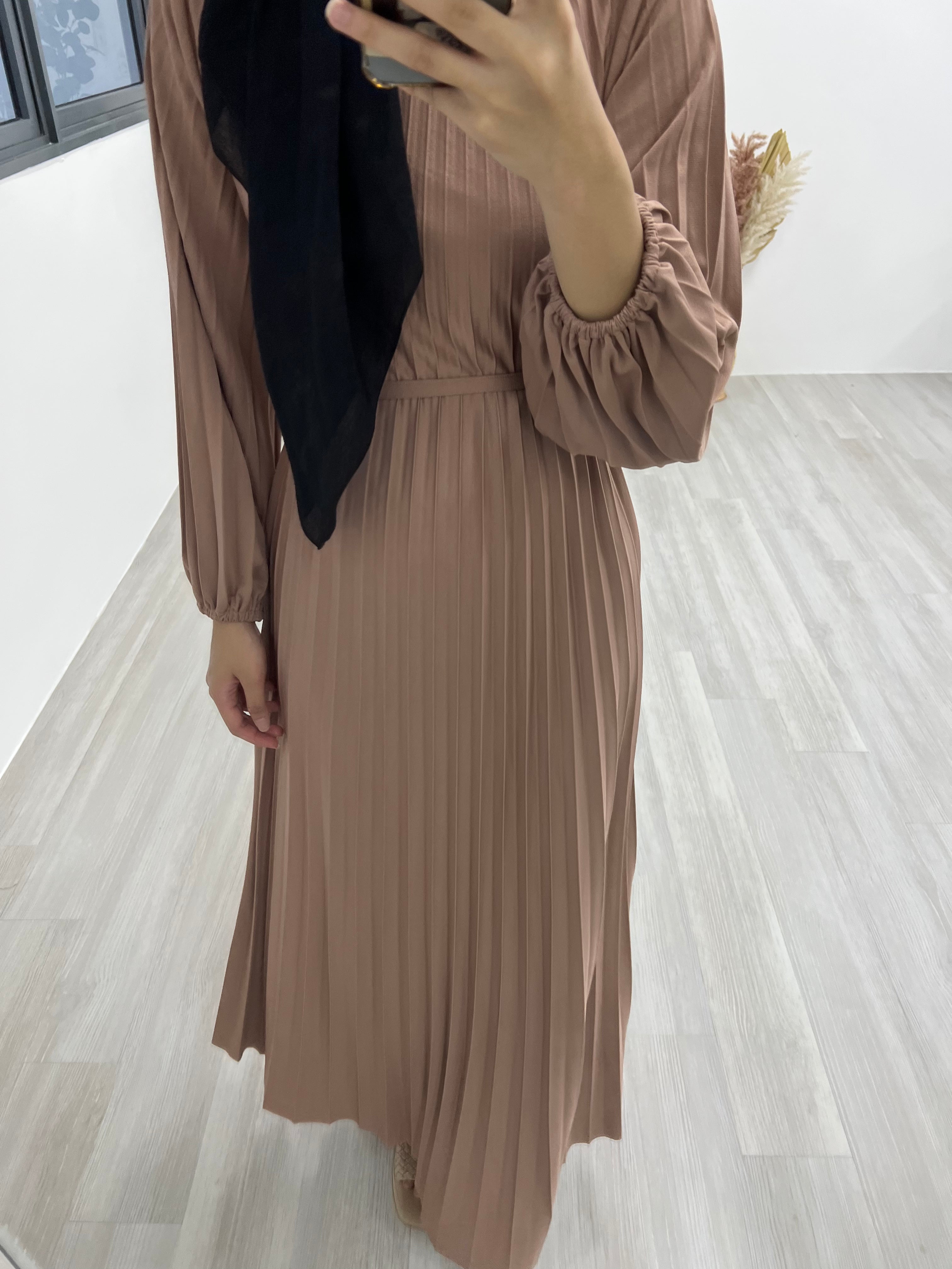 Pleated Sleeve Cuff Dress