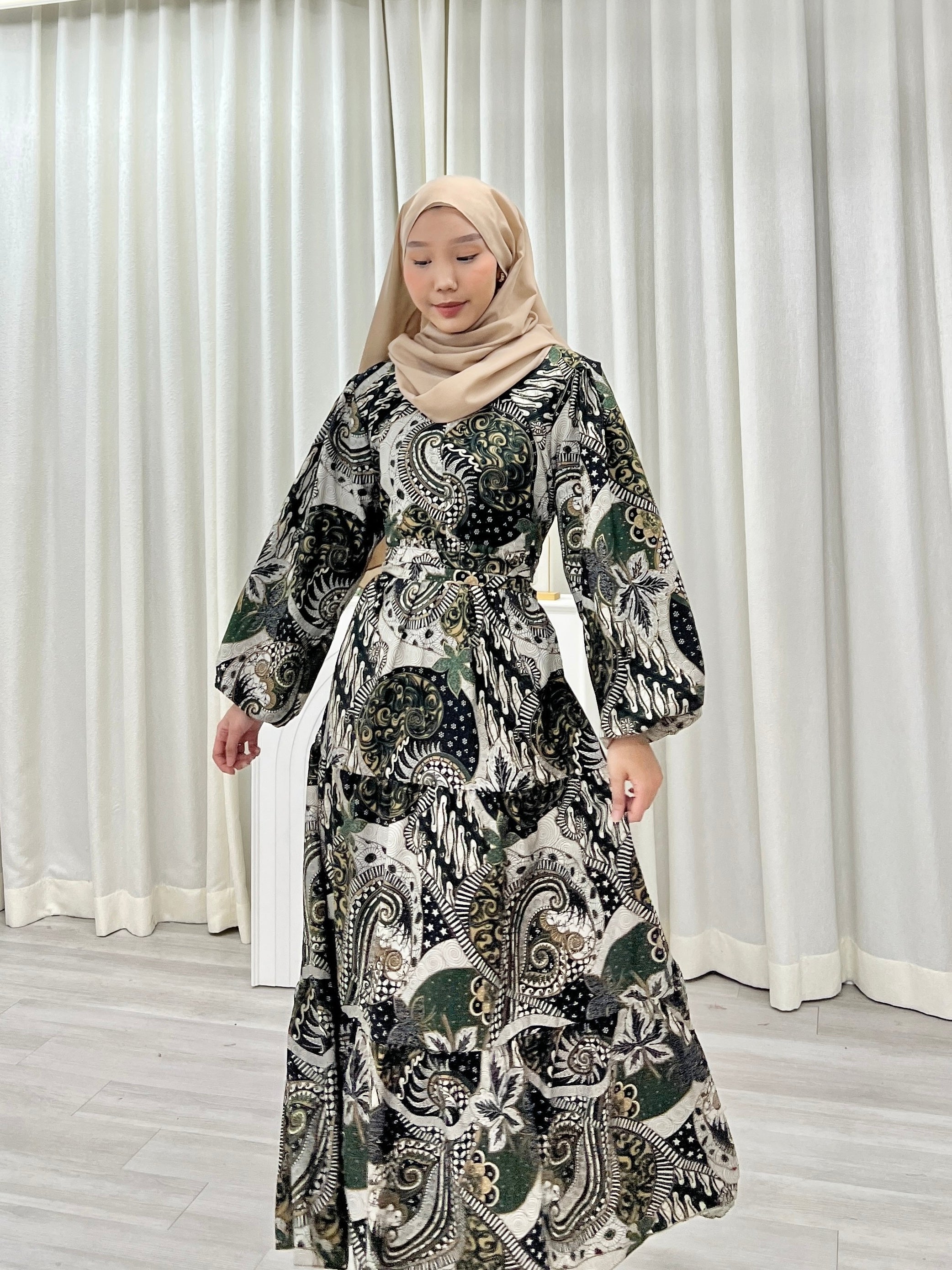 Batik Balloon Sleeve Dress - Jihan