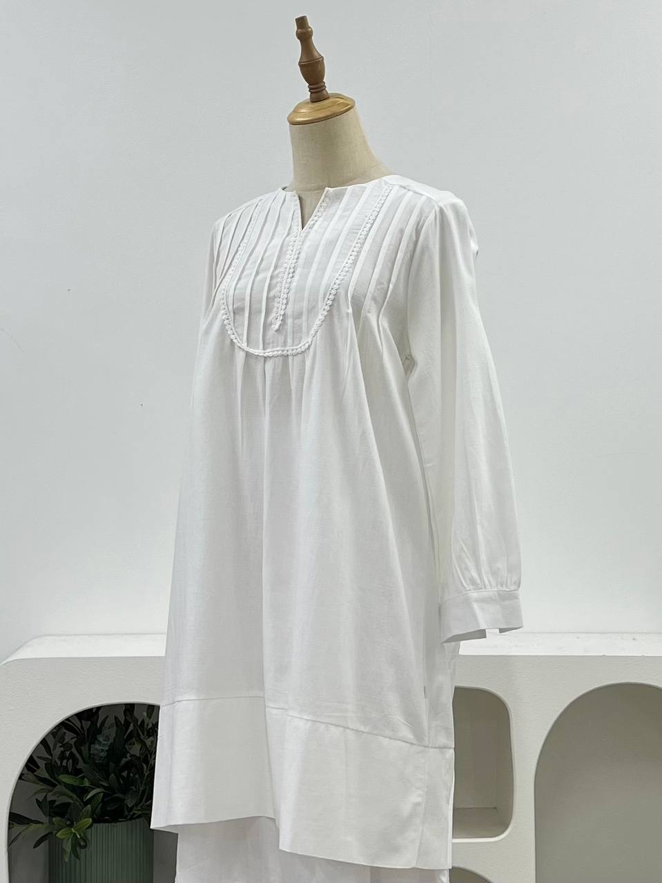Belle Pleated Lace Tunic - Linen