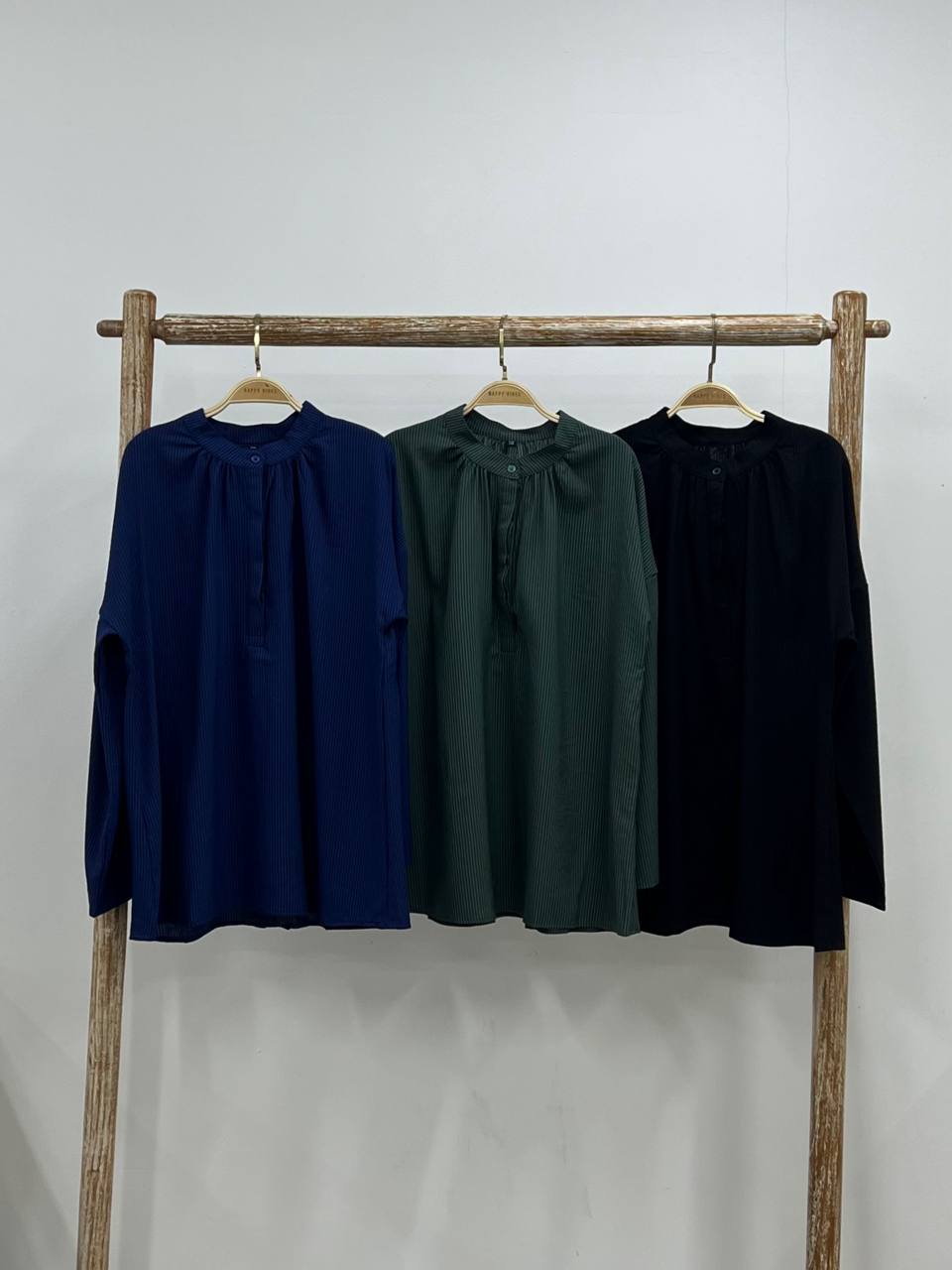 Basic Striped Button Top - Hidden Buttons