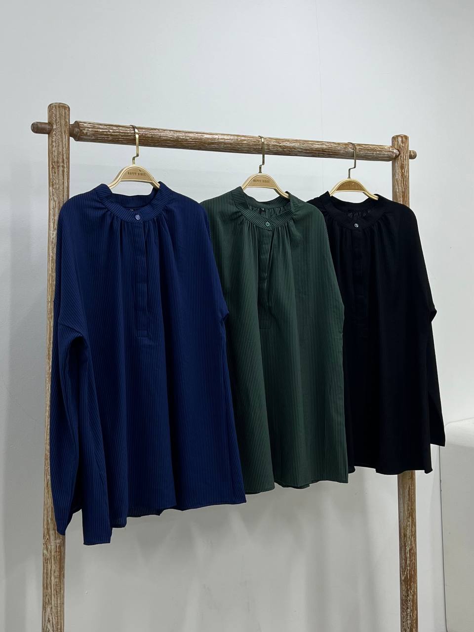 Basic Striped Button Top - Hidden Buttons