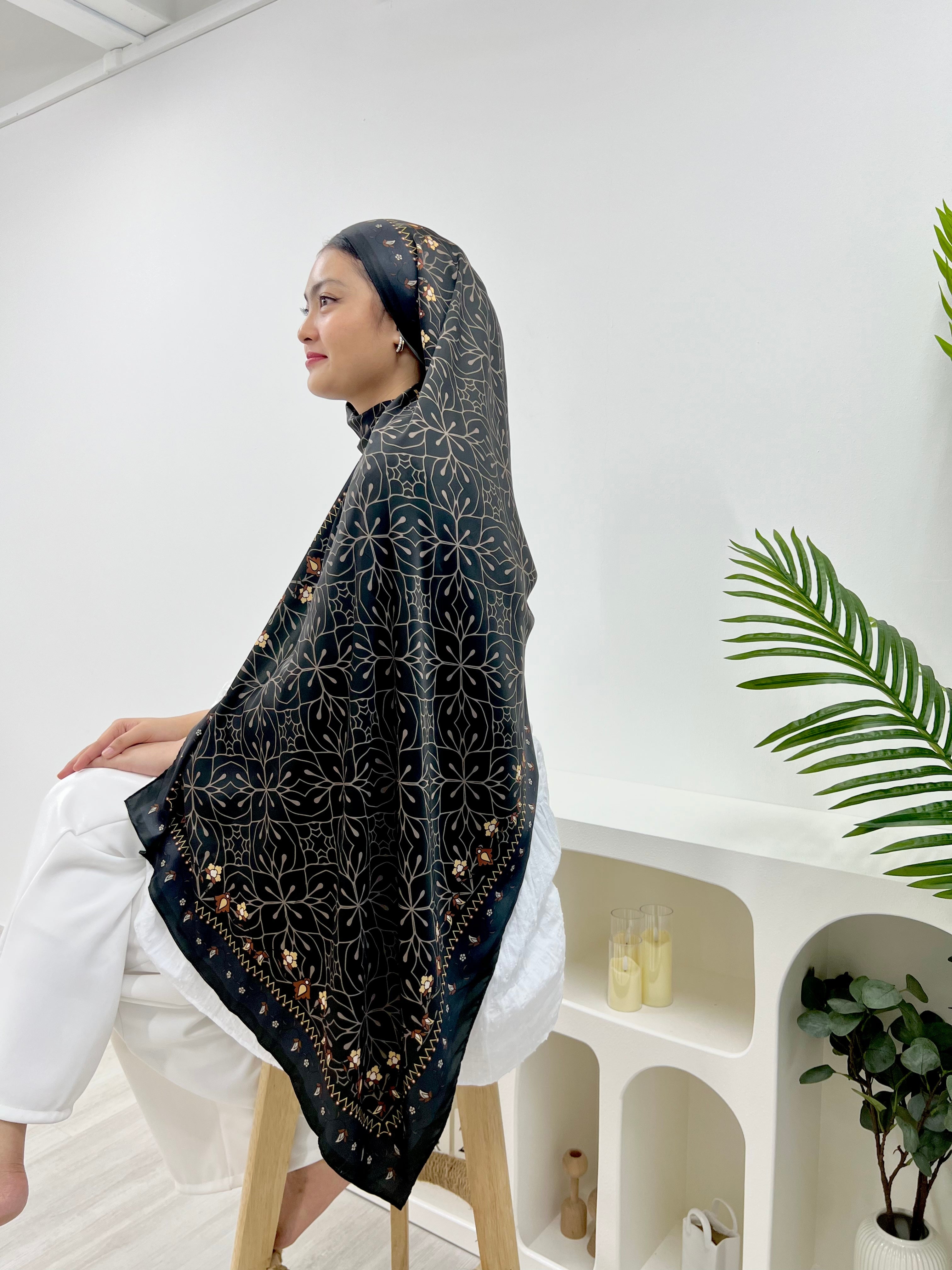 Printed Matte Satin Shawl - Whimsical