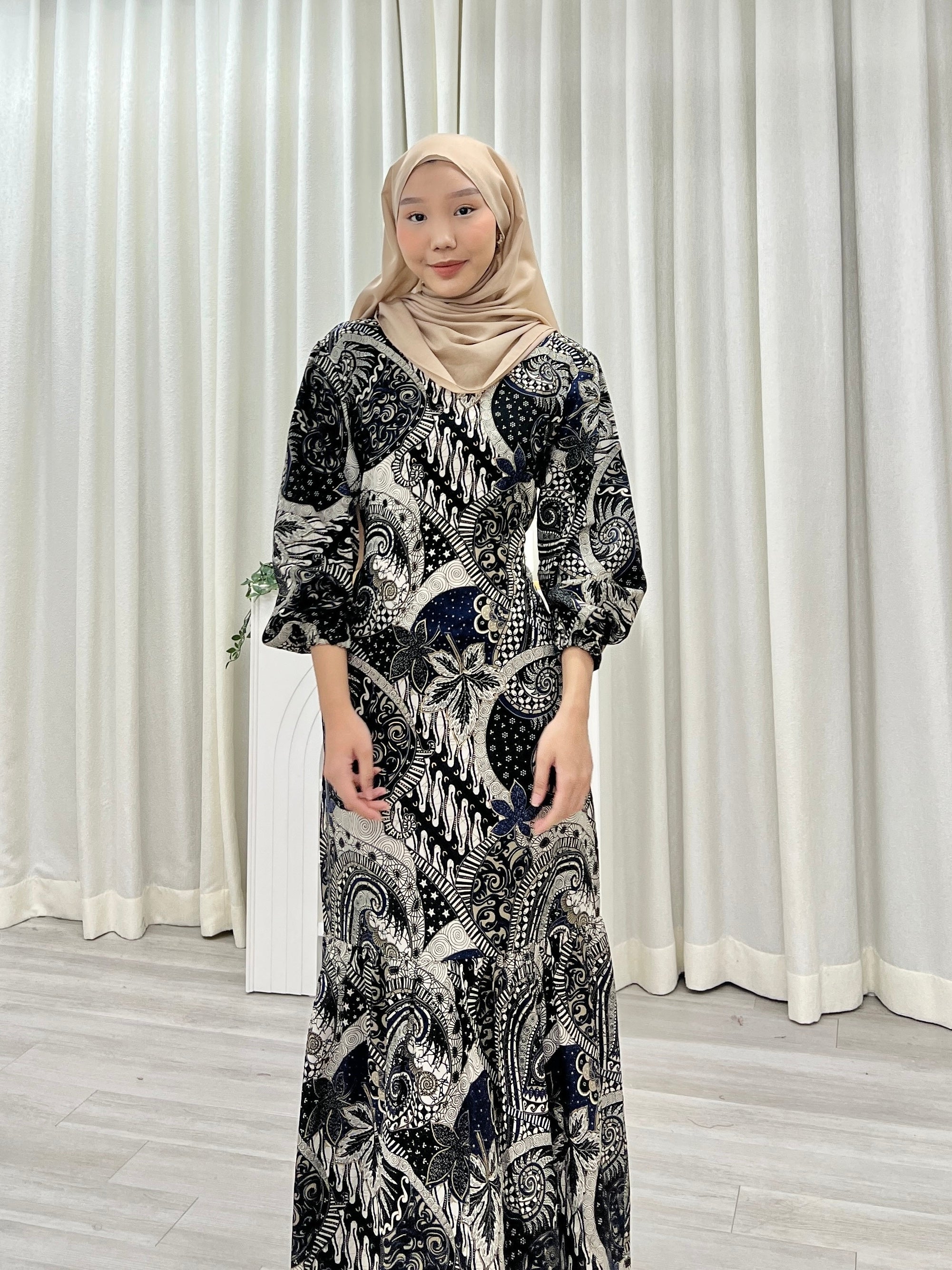 Batik Square Neck Ruffle Dress - Sandra