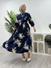 Load image into Gallery viewer, Printed Milkmaid Dress - Flovy Navy