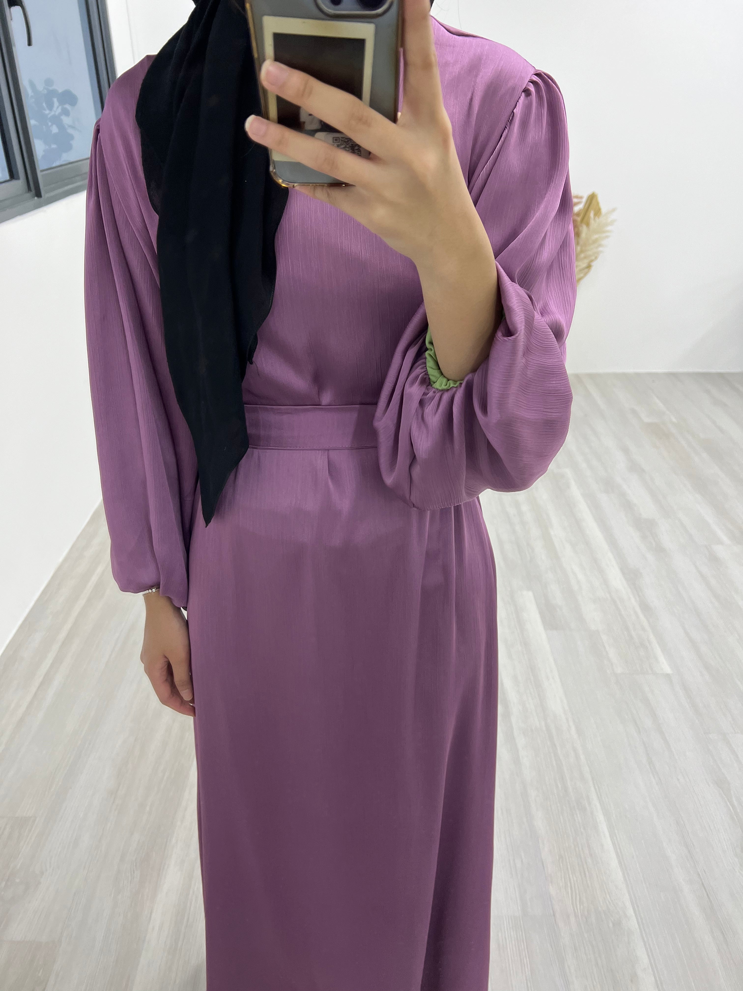 Satin Balloon Sleeve Dress