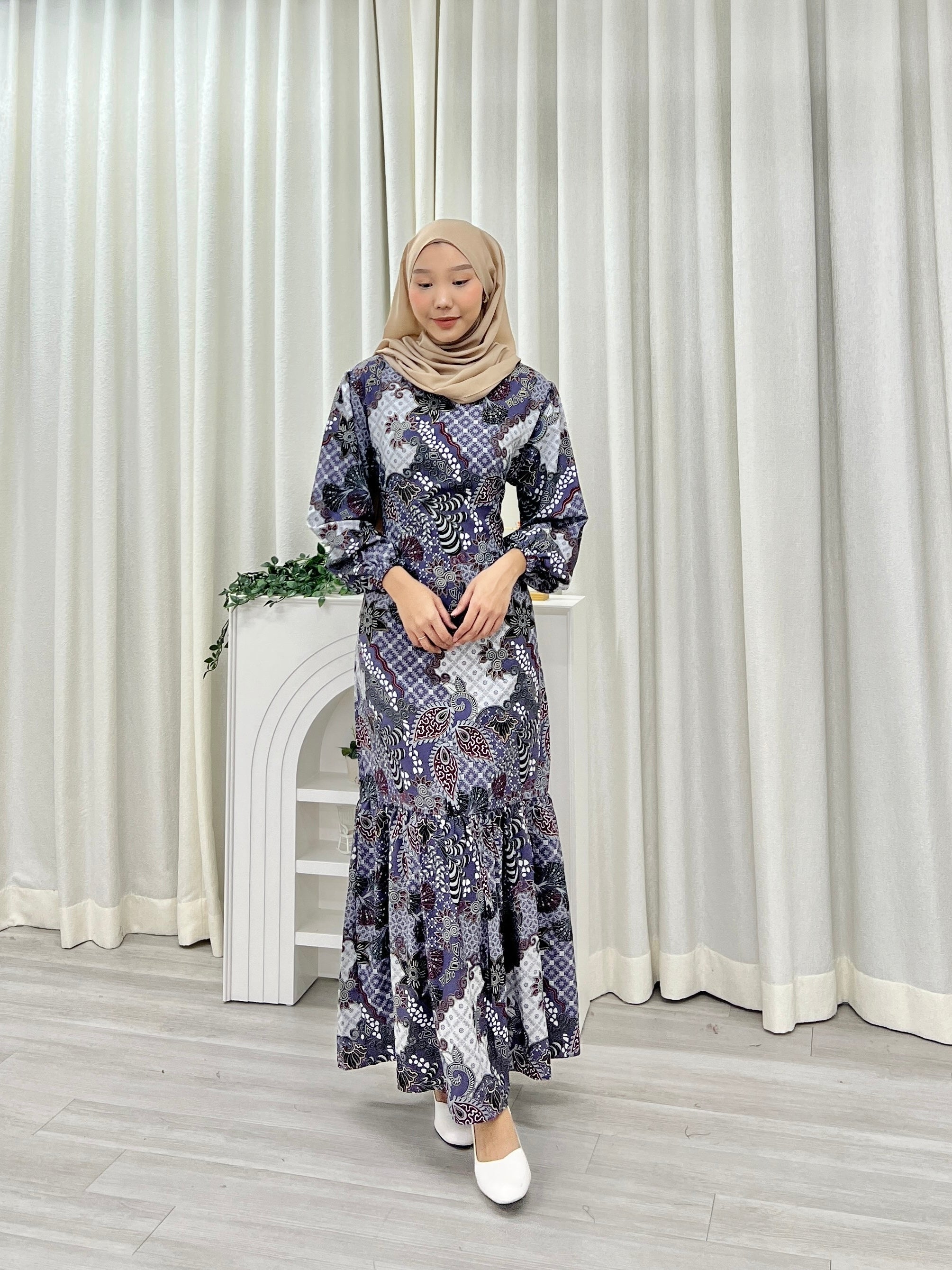 Batik Square Neck Ruffle Dress - Palanya