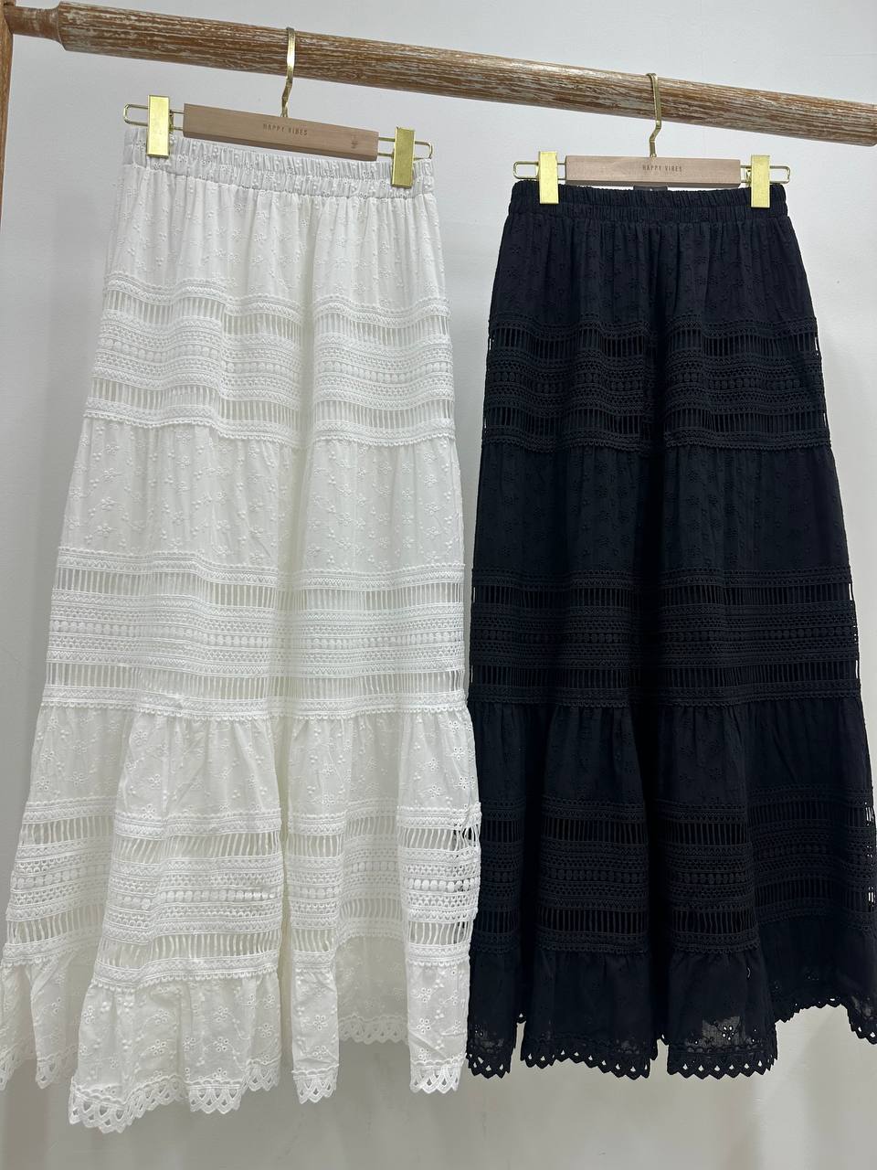 Elia Eyelet Tiered Lines Skirt