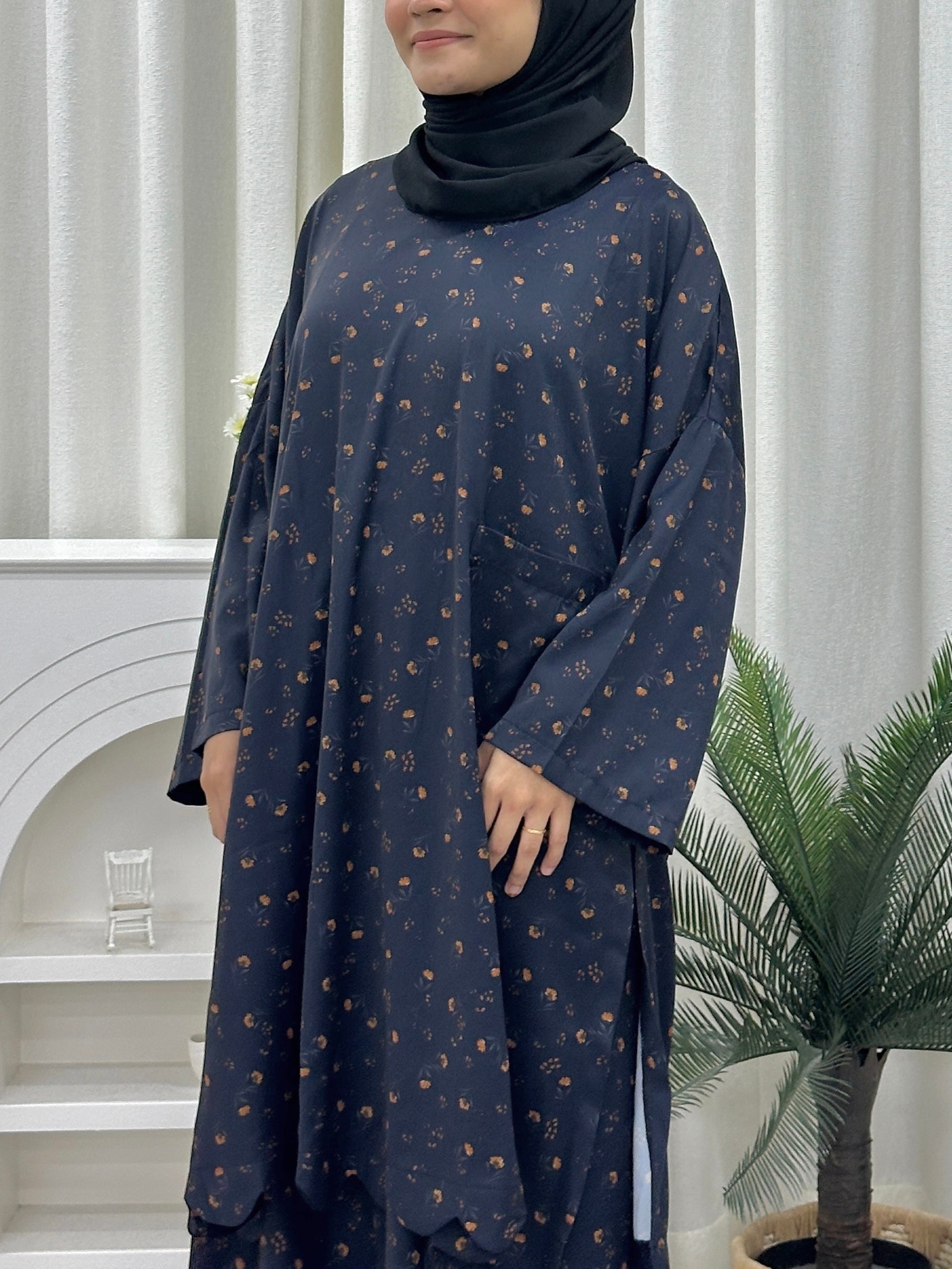 V-Neck Printed Tunic Skirt Set