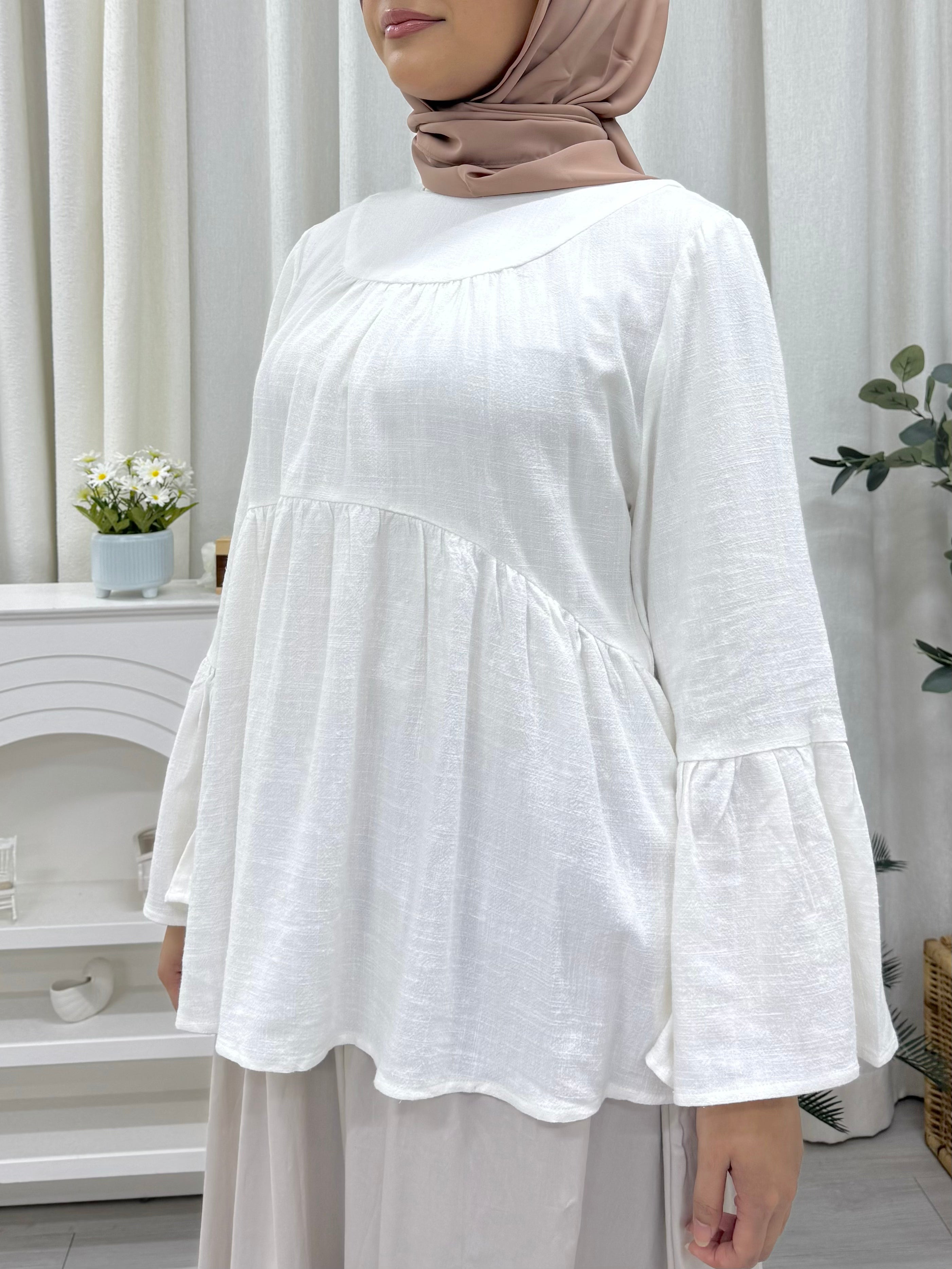 Swan Bell Wing Top Linen Pockets