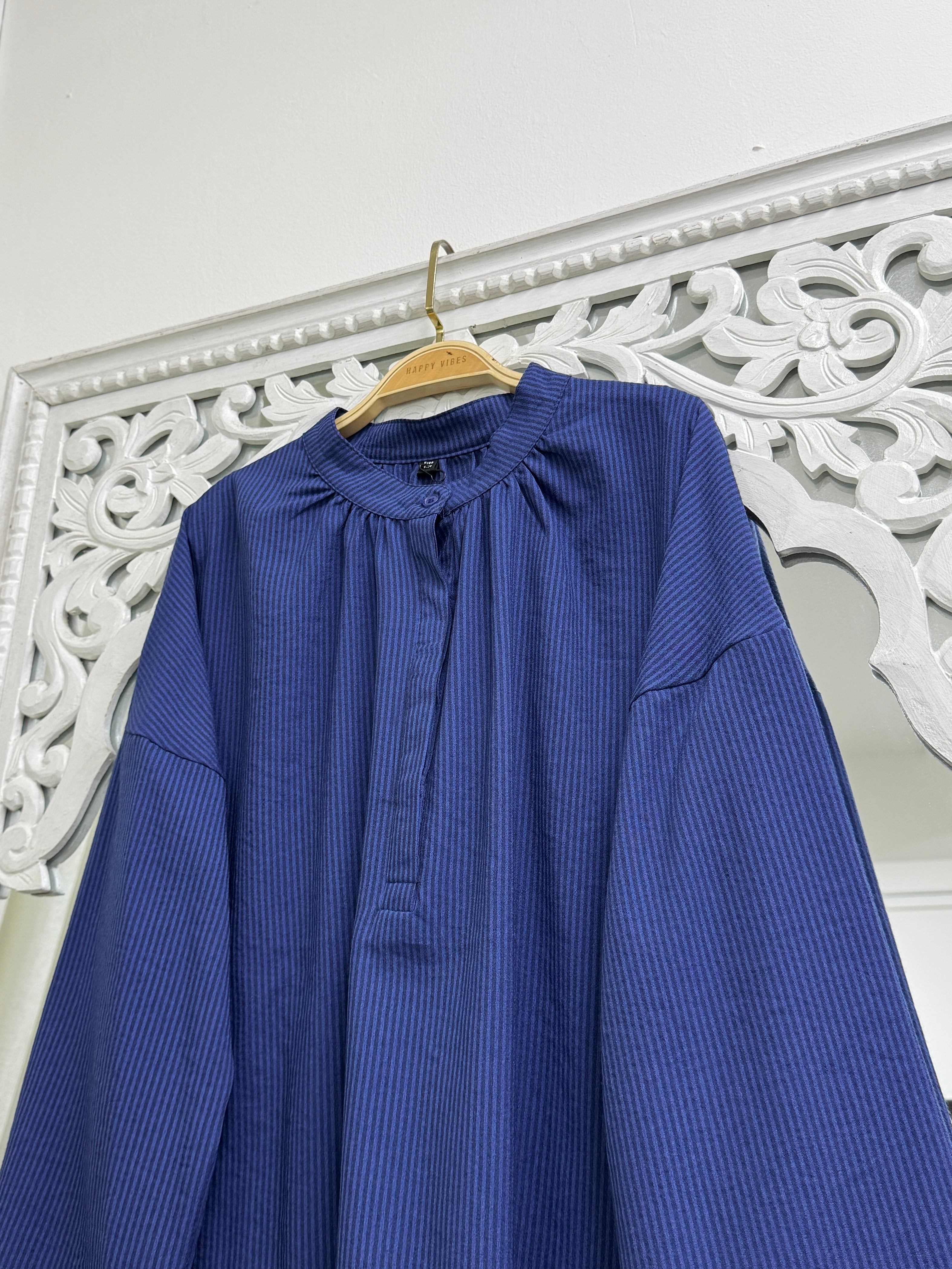 Basic Striped Button Top - Hidden Buttons