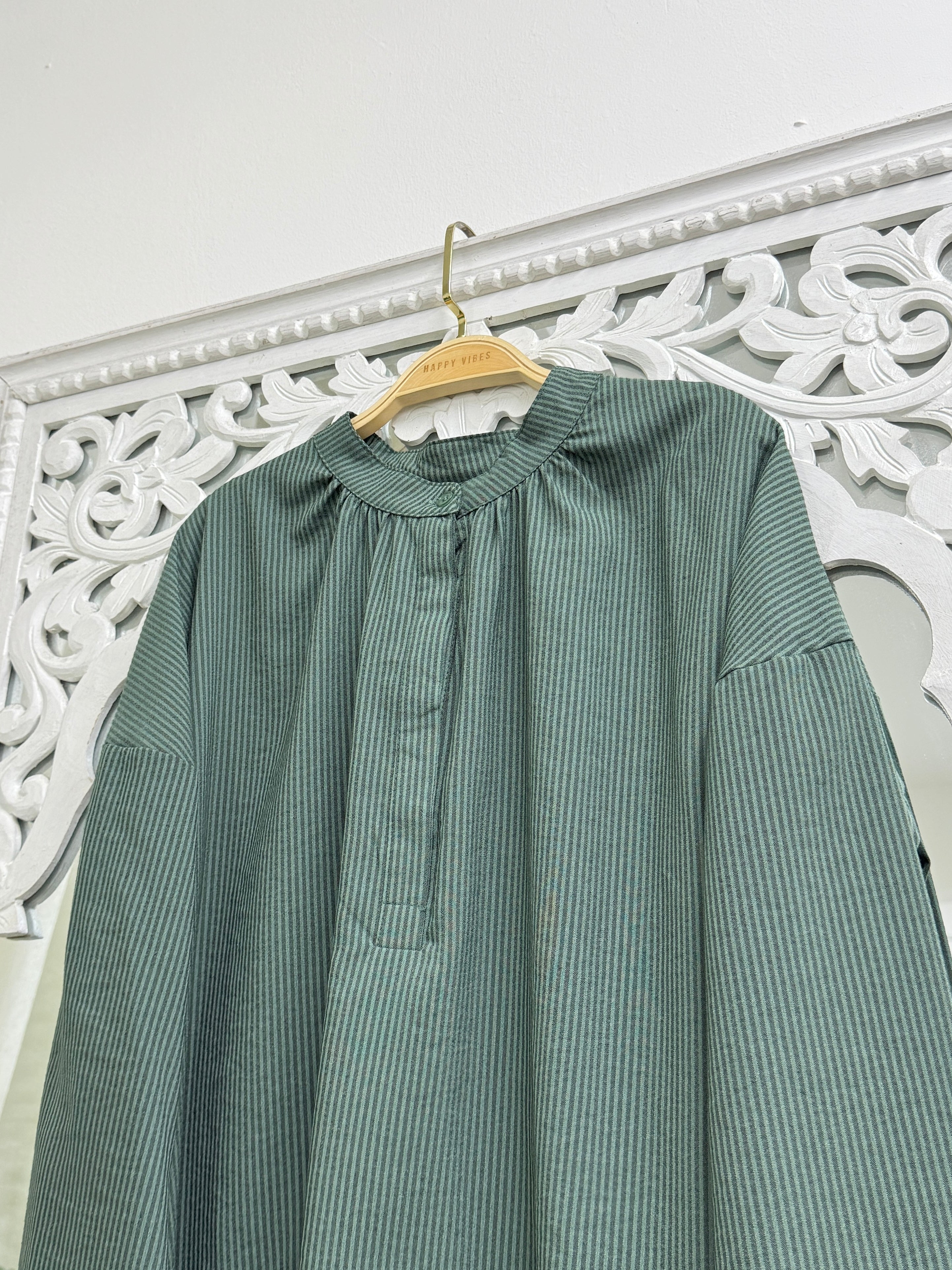 Basic Striped Button Top - Hidden Buttons