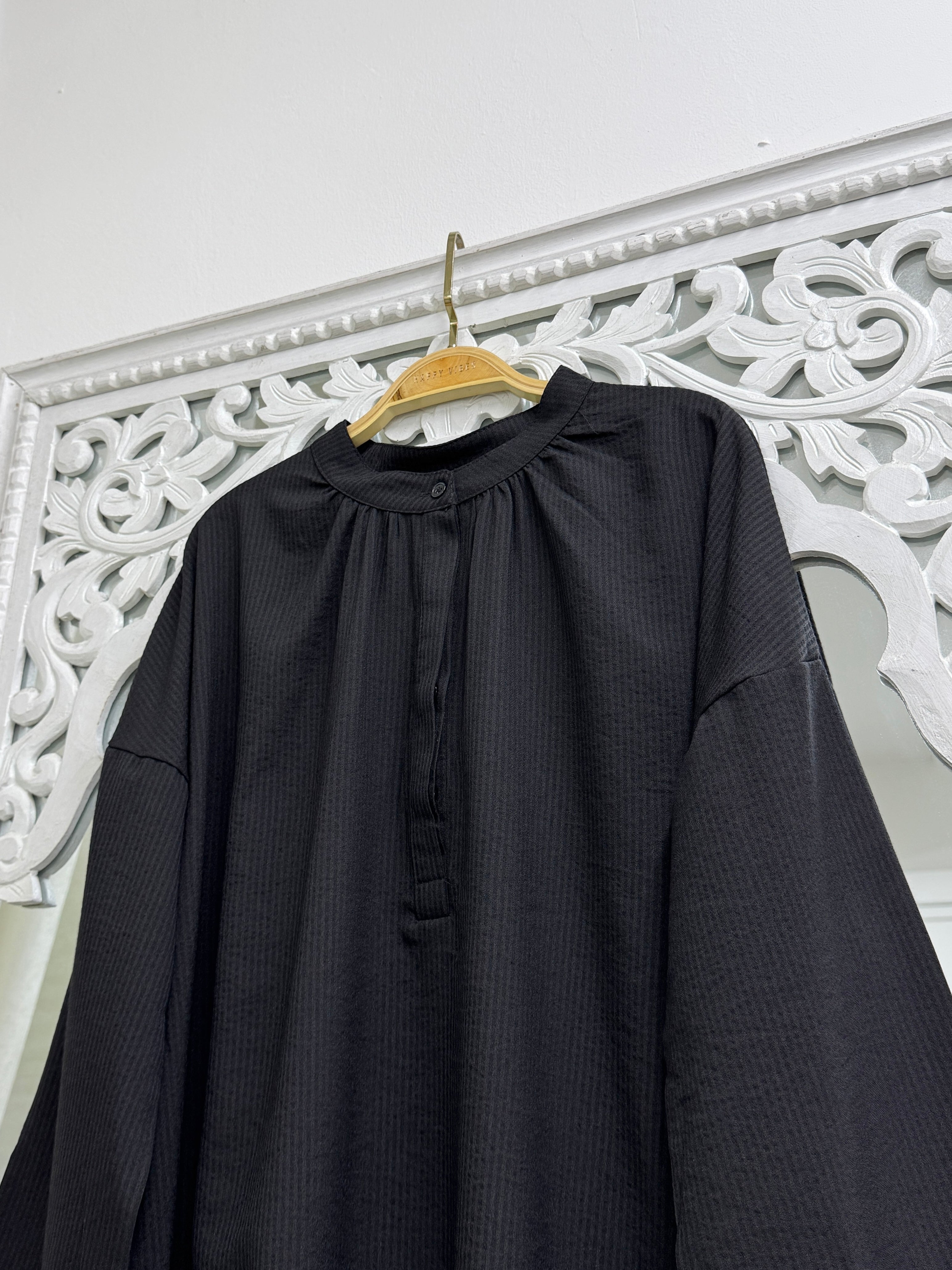 Basic Striped Button Top - Hidden Buttons