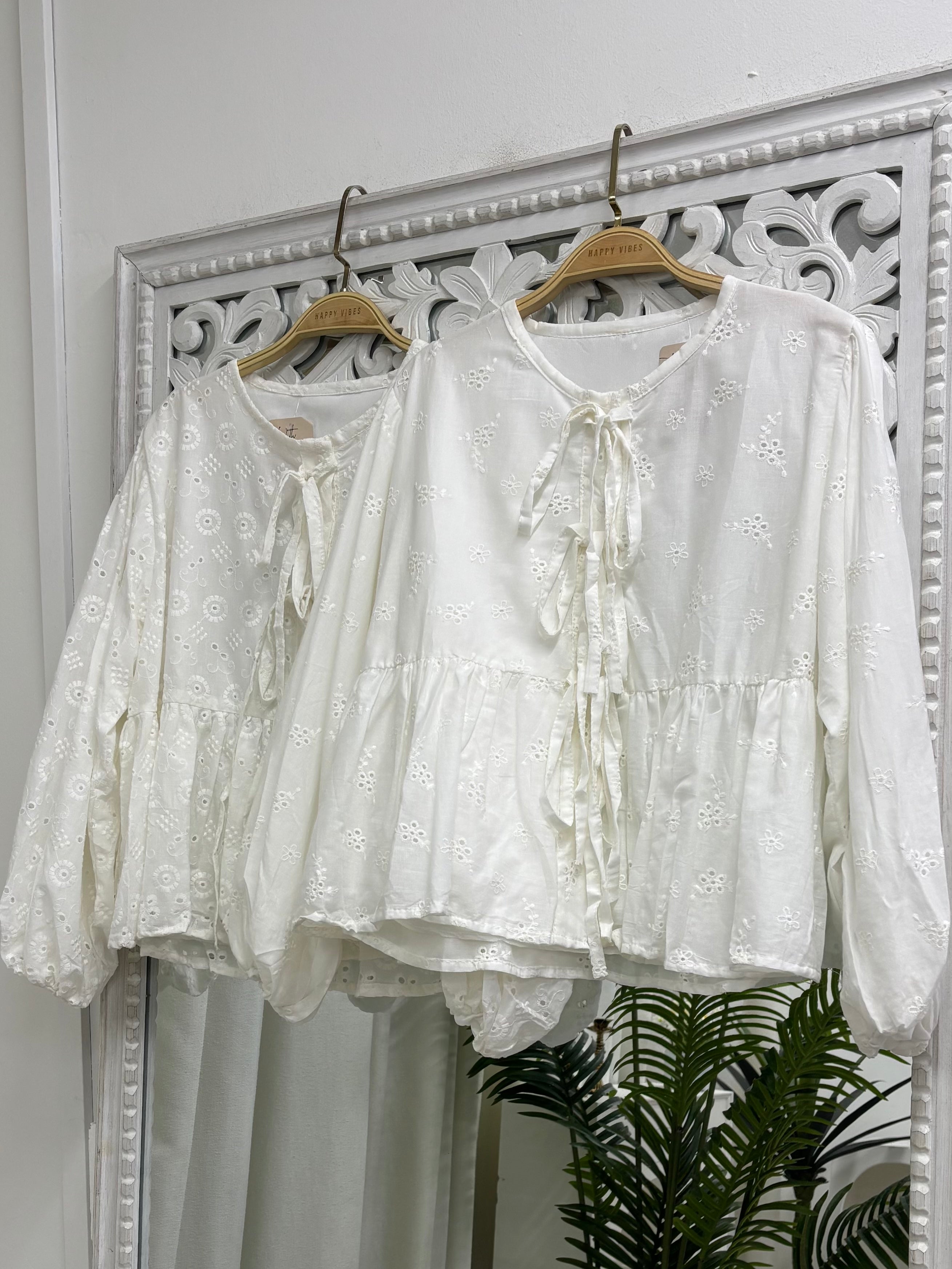 Dahlia Eyelet Ribbon Top - Attached Lining