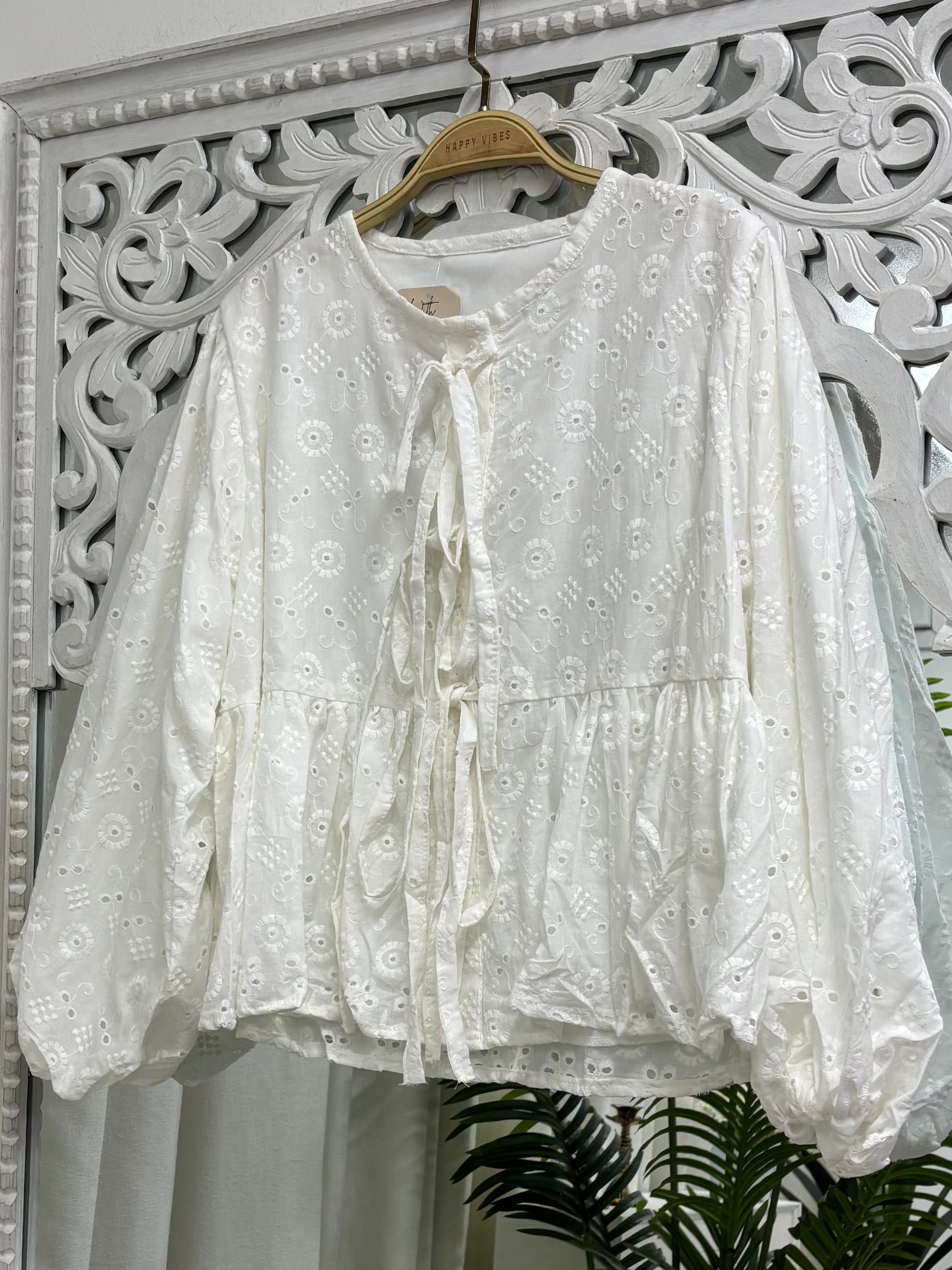 Dahlia Eyelet Ribbon Top - Attached Lining