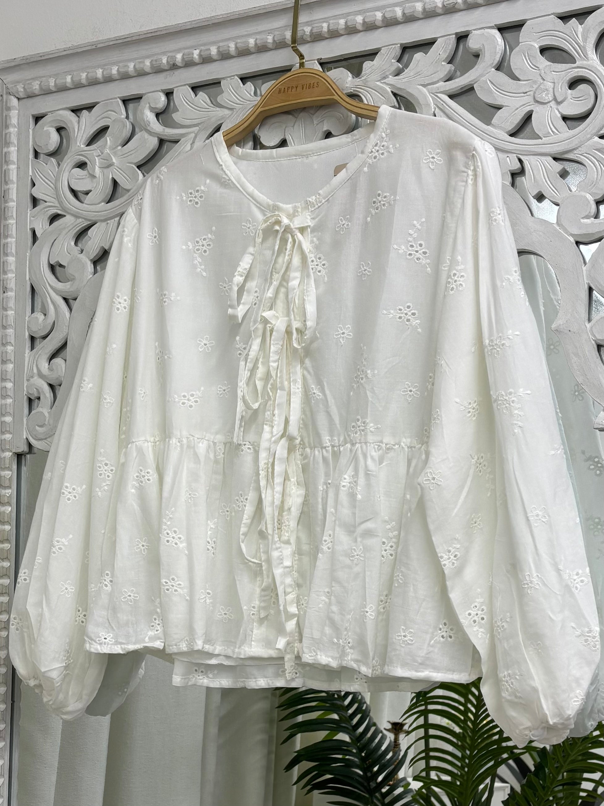 Dahlia Eyelet Ribbon Top - Attached Lining