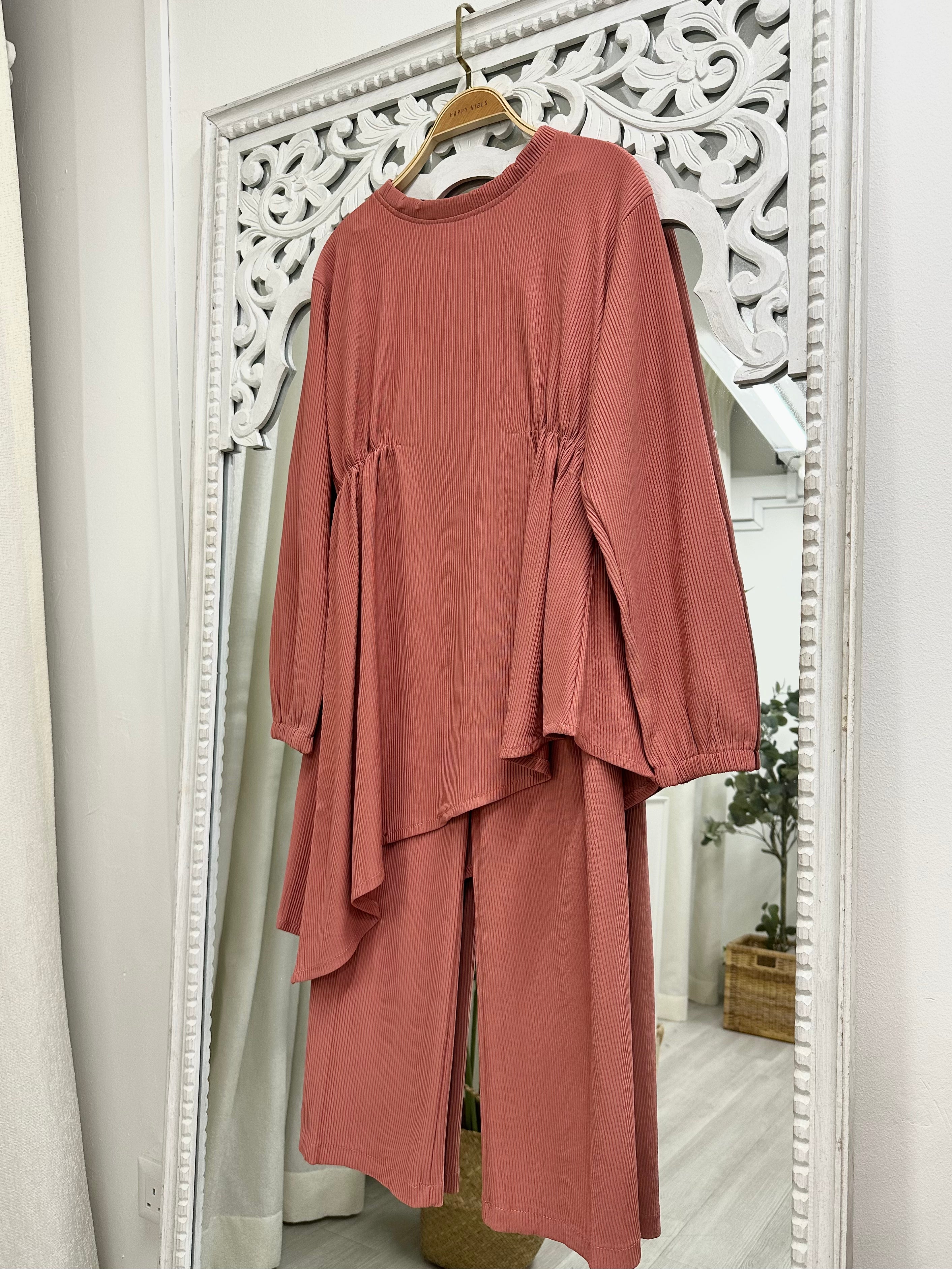 Side Elastic Pants Set - Ribbed