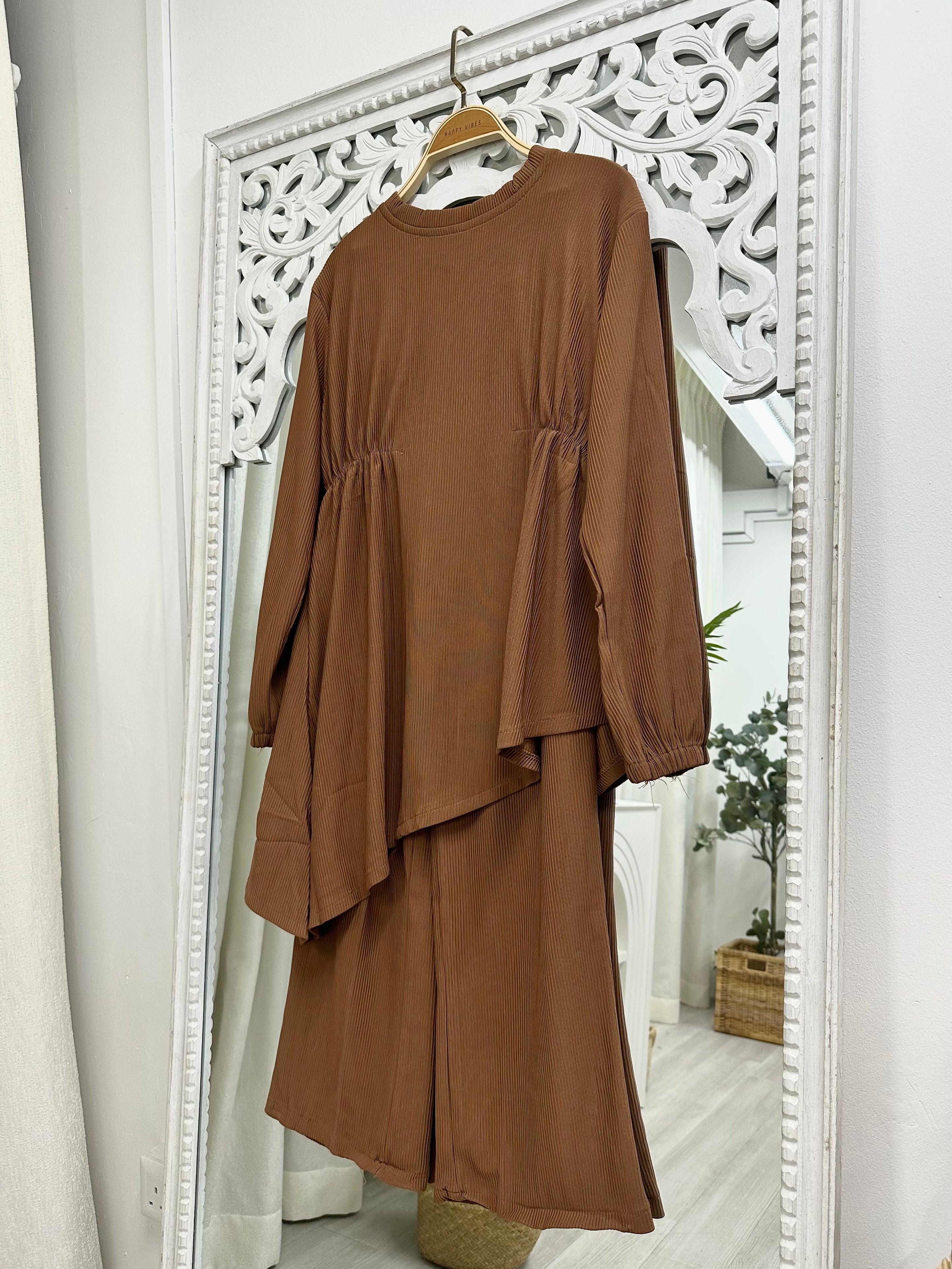 Side Elastic Pants Set - Ribbed