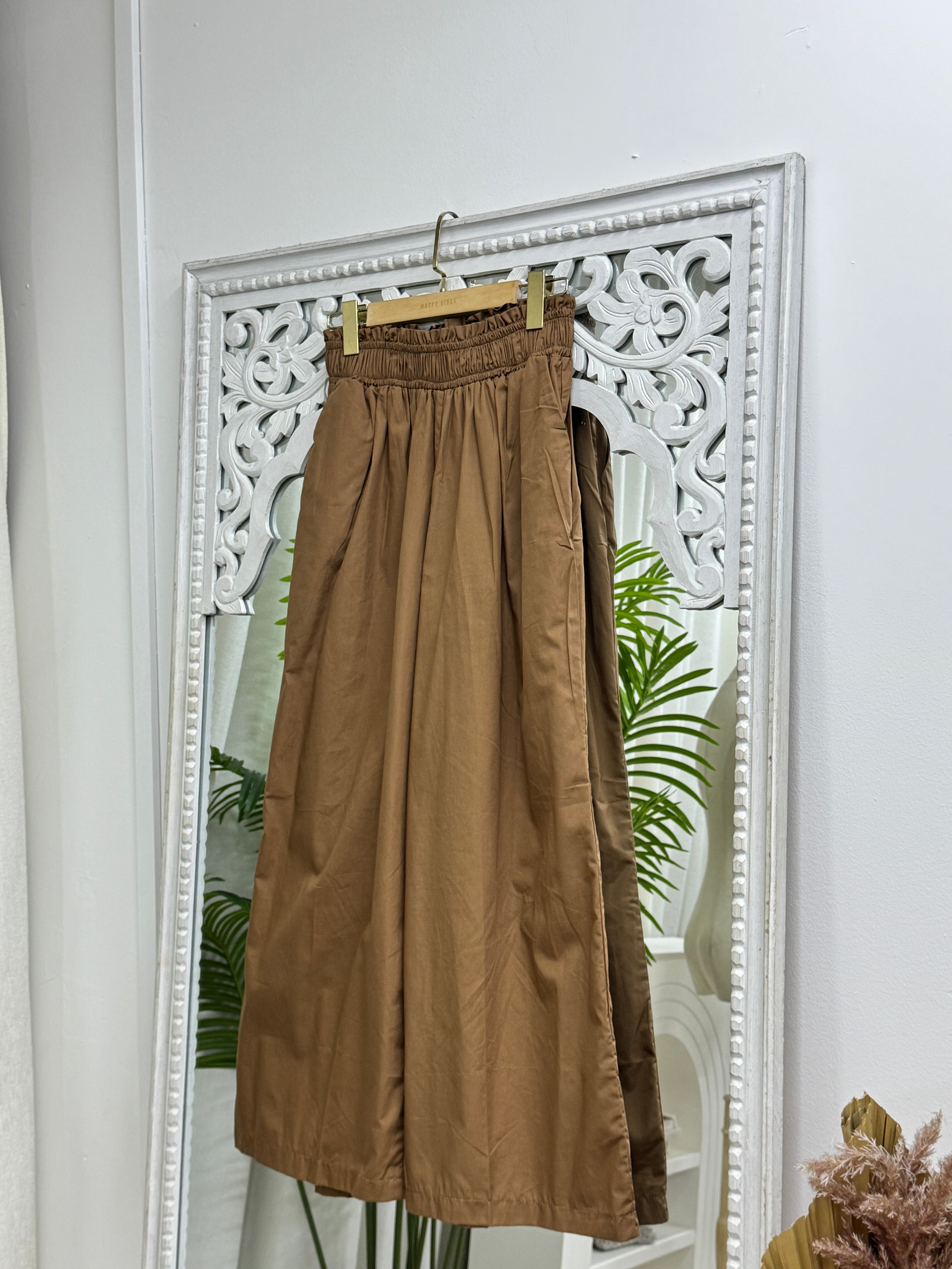 Smocked Waist Wide-Leg Pants