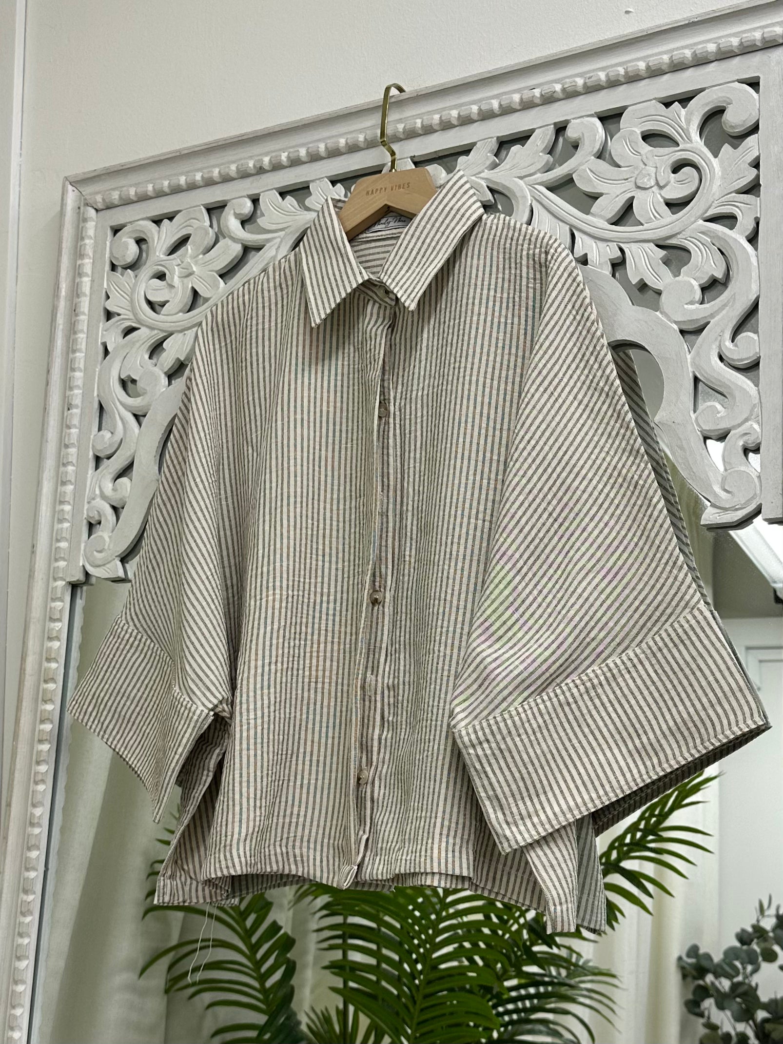 Striped Collared Crop Blouse