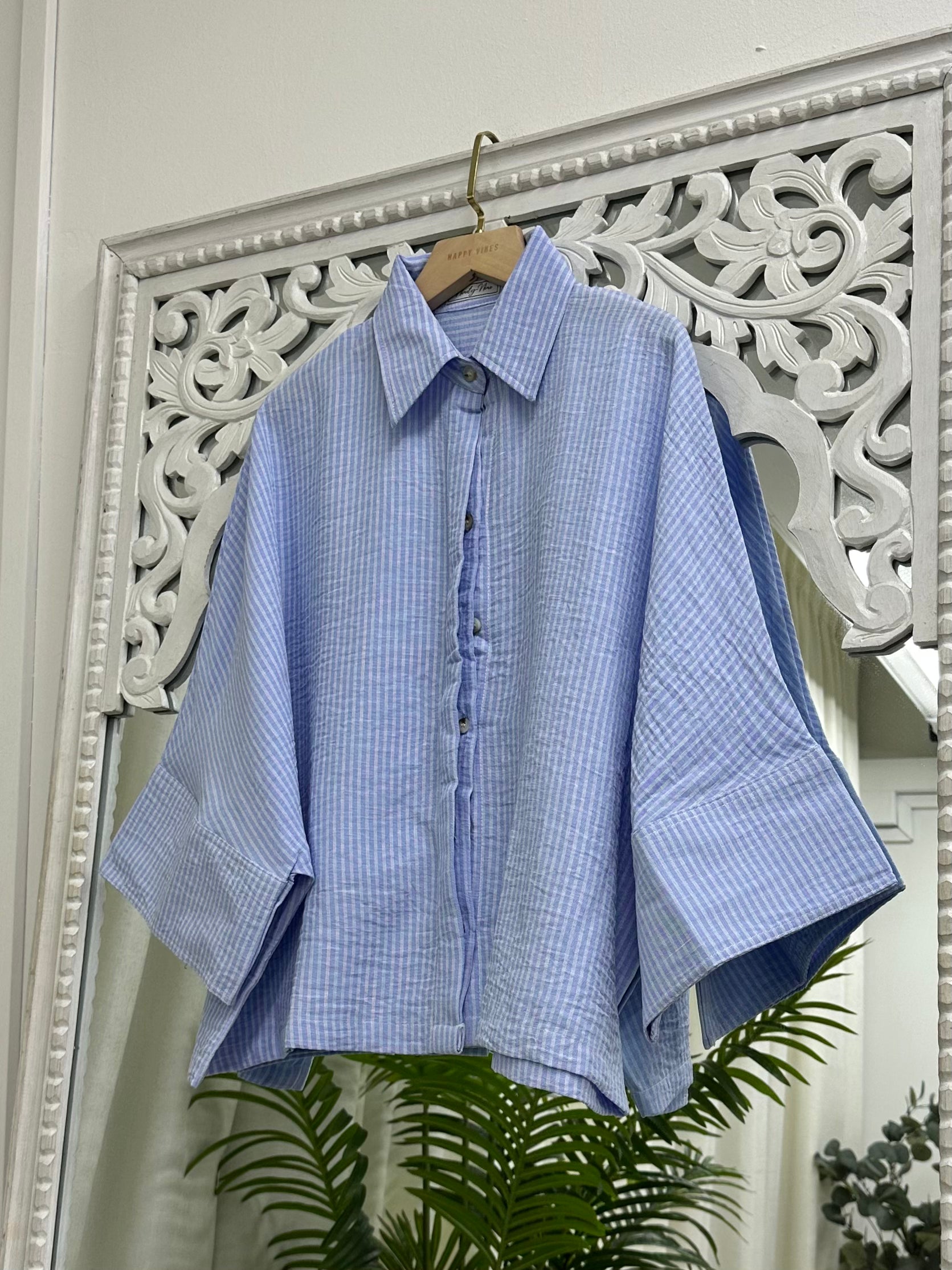 Striped Collared Crop Blouse