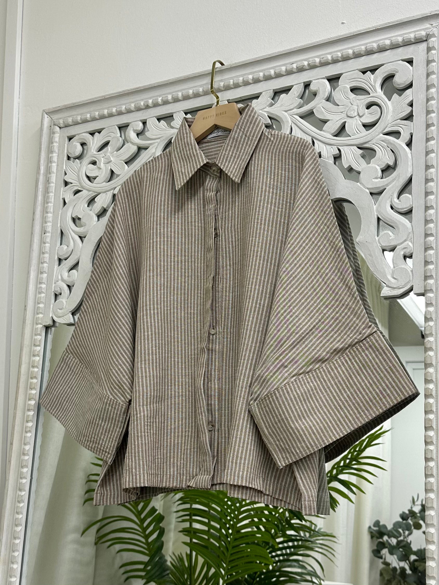 Striped Collared Crop Blouse