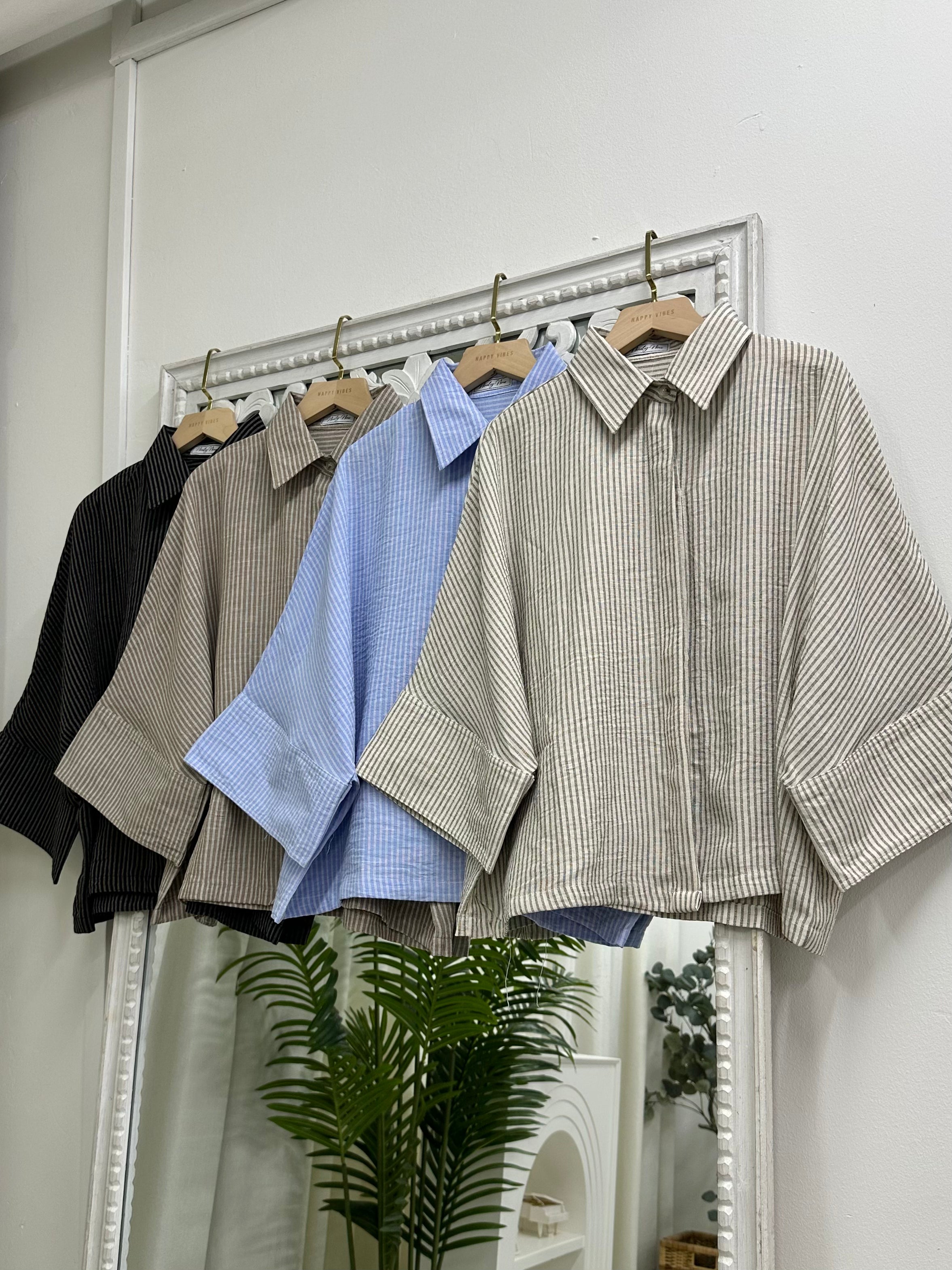 Striped Collared Crop Blouse