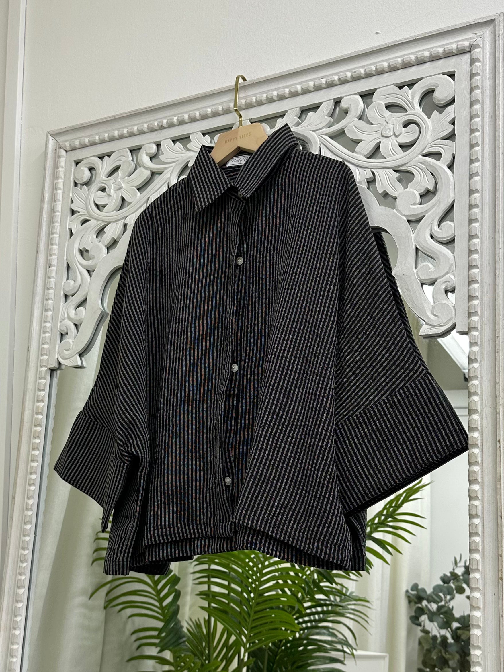 Striped Collared Crop Blouse