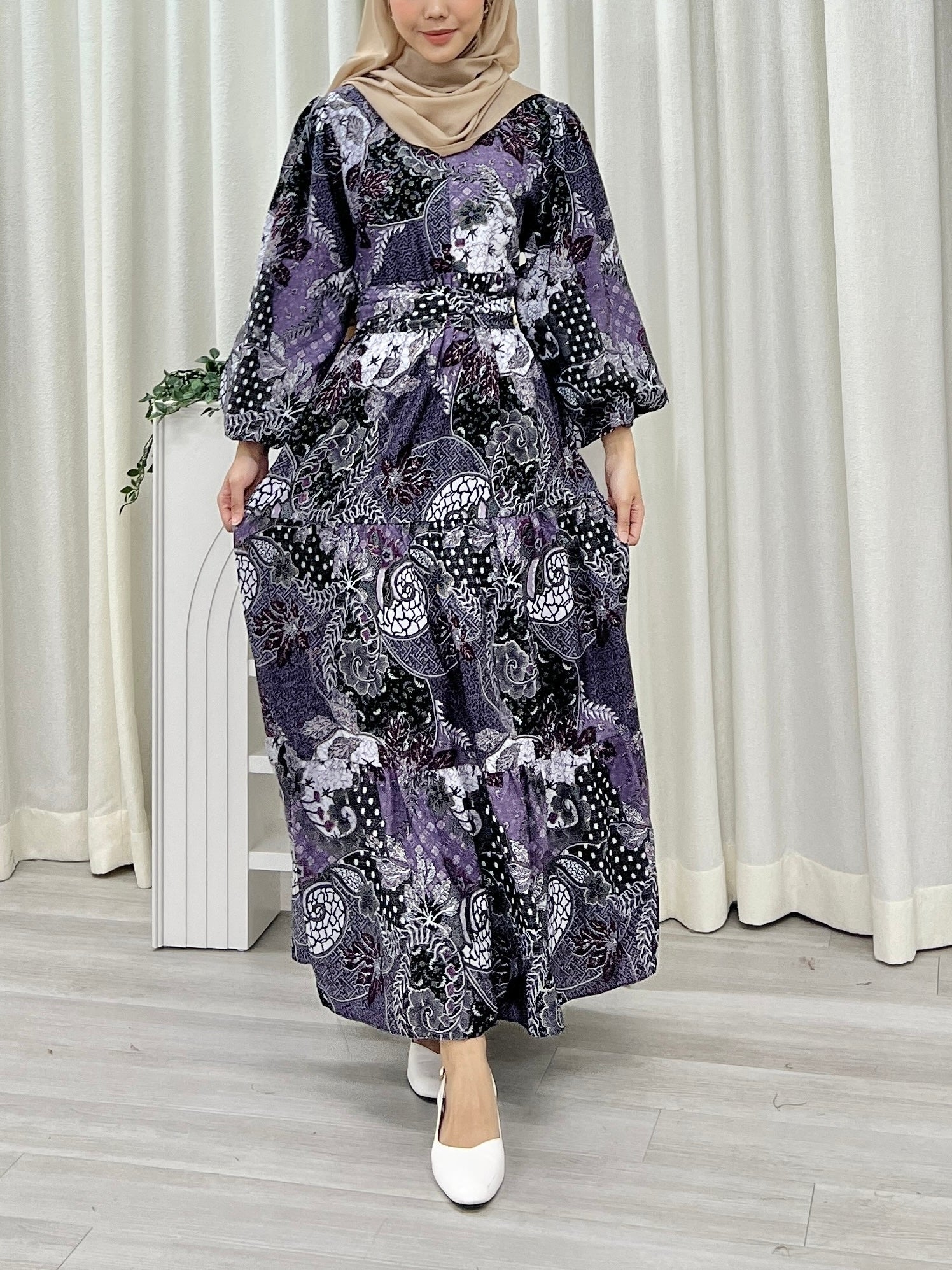 Batik Balloon Sleeve Dress - Eka