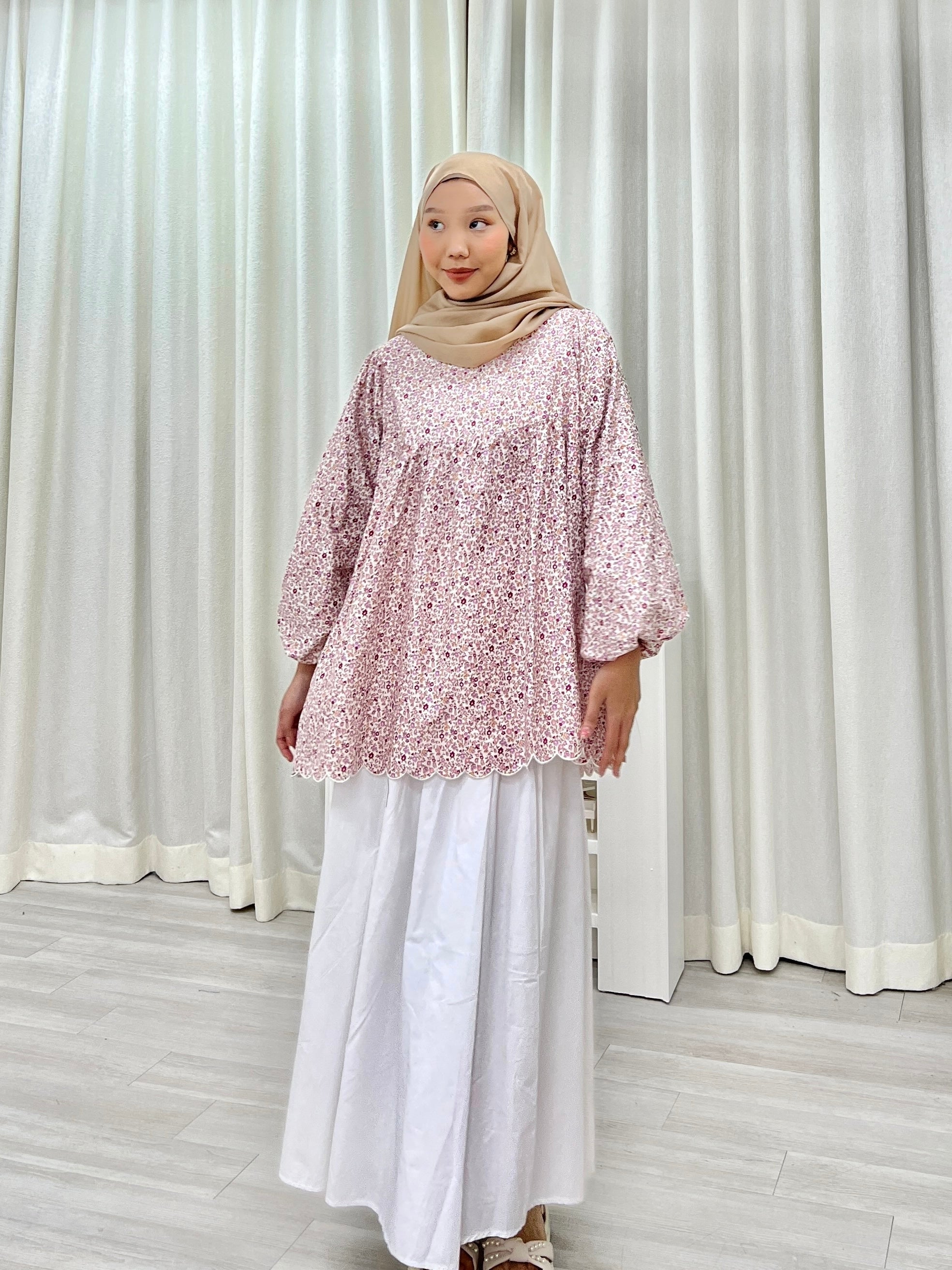 Printed Sulam Balloon Top