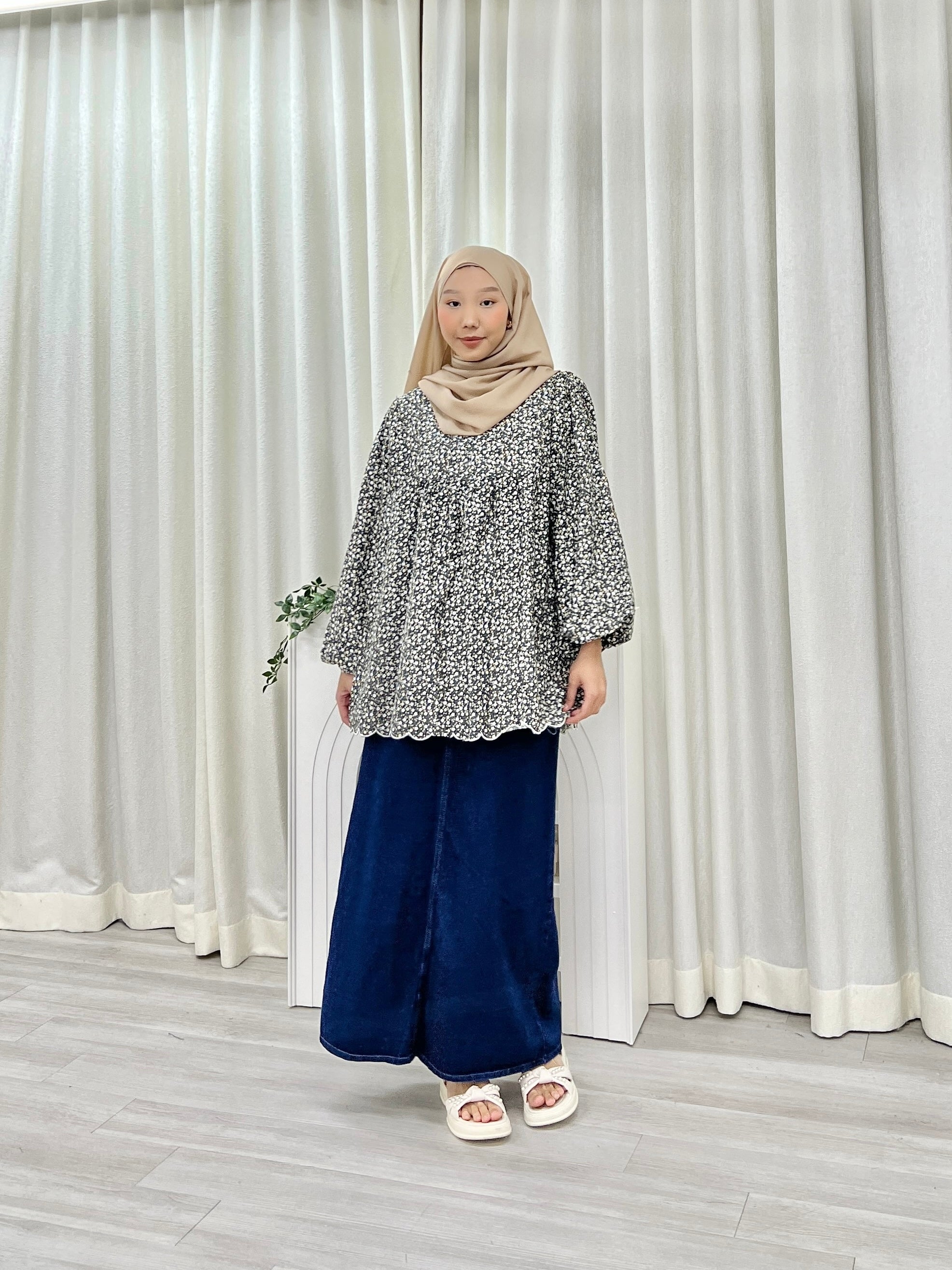 Printed Sulam Balloon Top