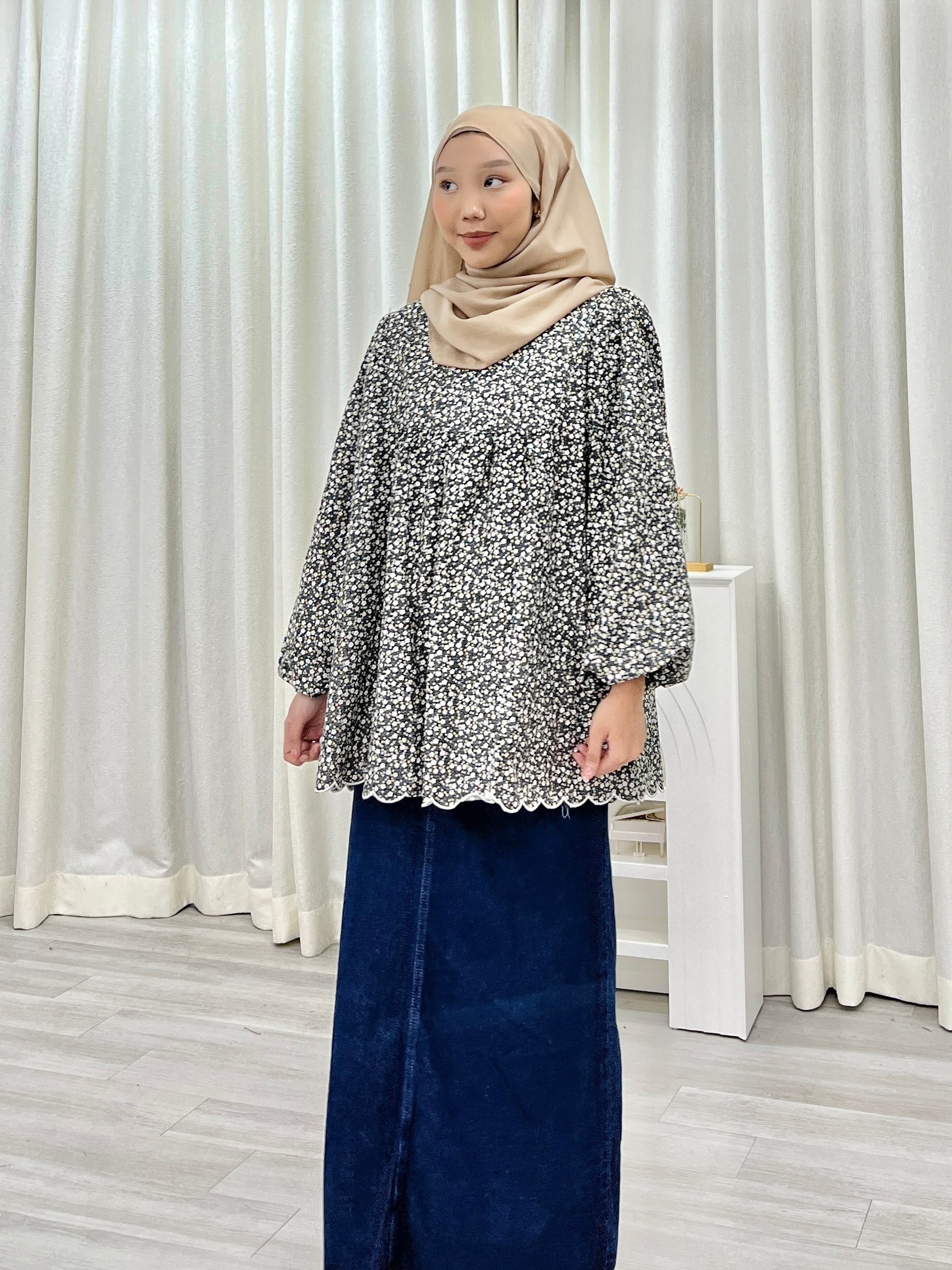 Printed Sulam Balloon Top