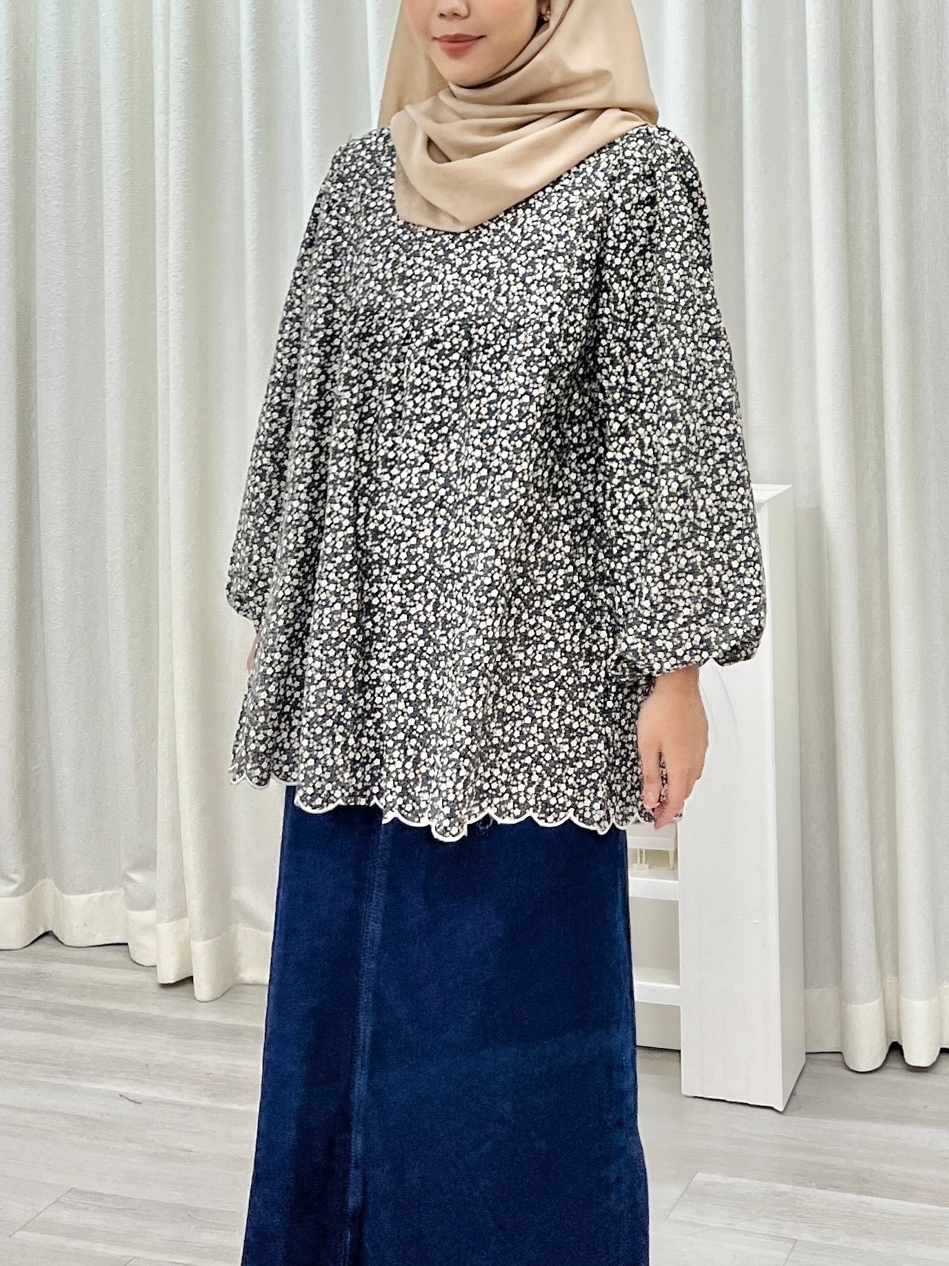 Printed Sulam Balloon Top