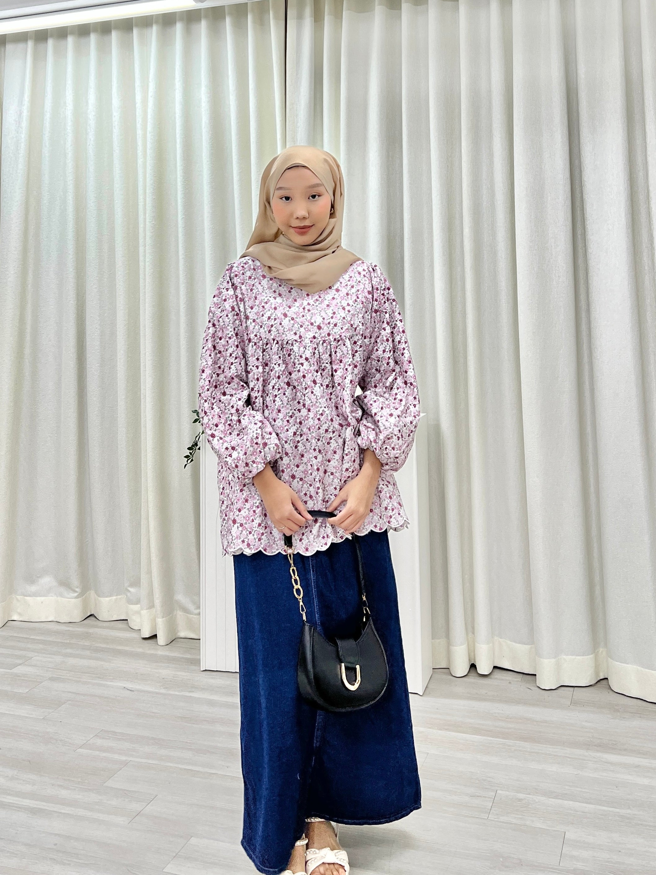Printed Sulam Balloon Top