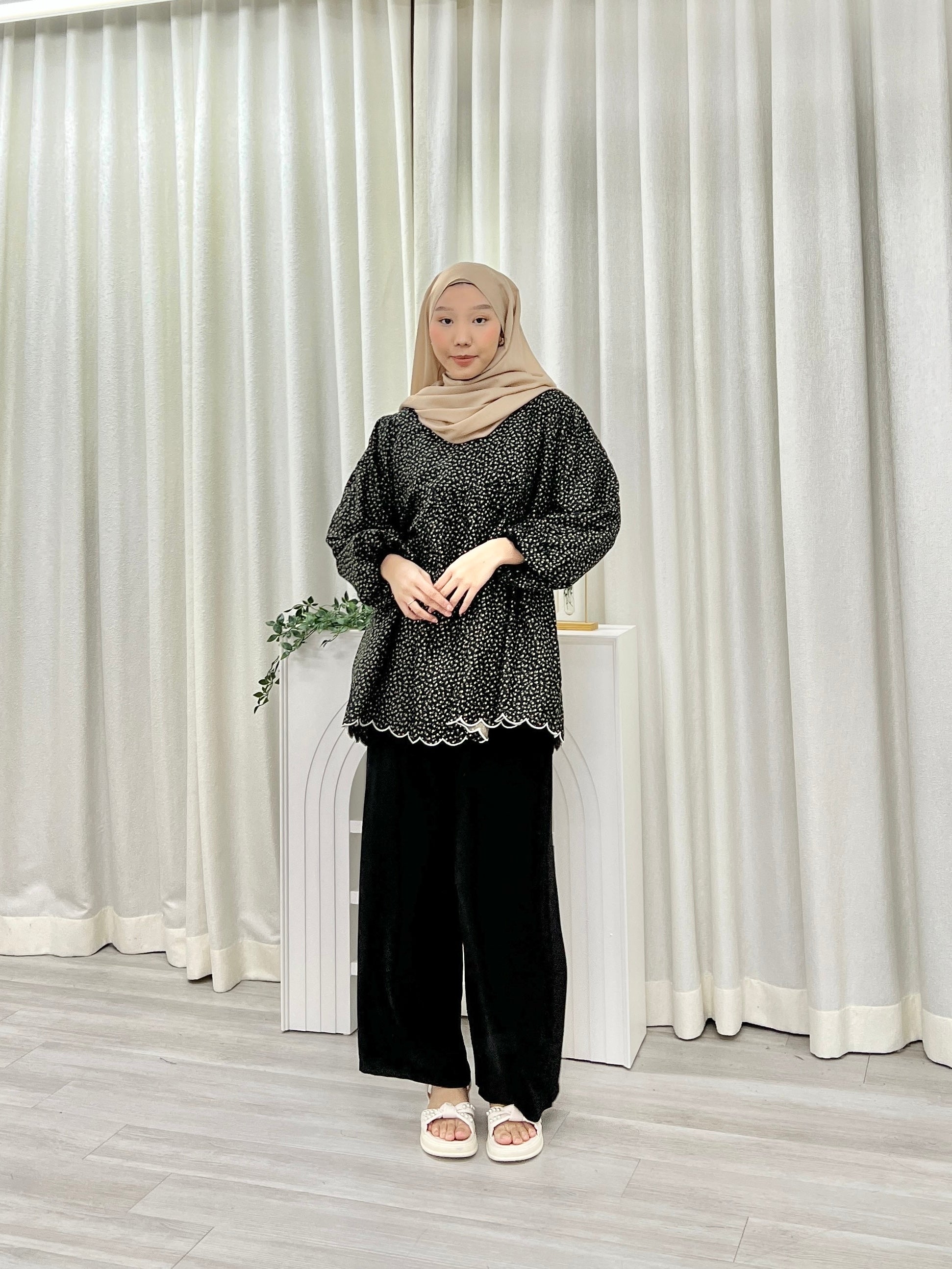 Printed Sulam Balloon Top