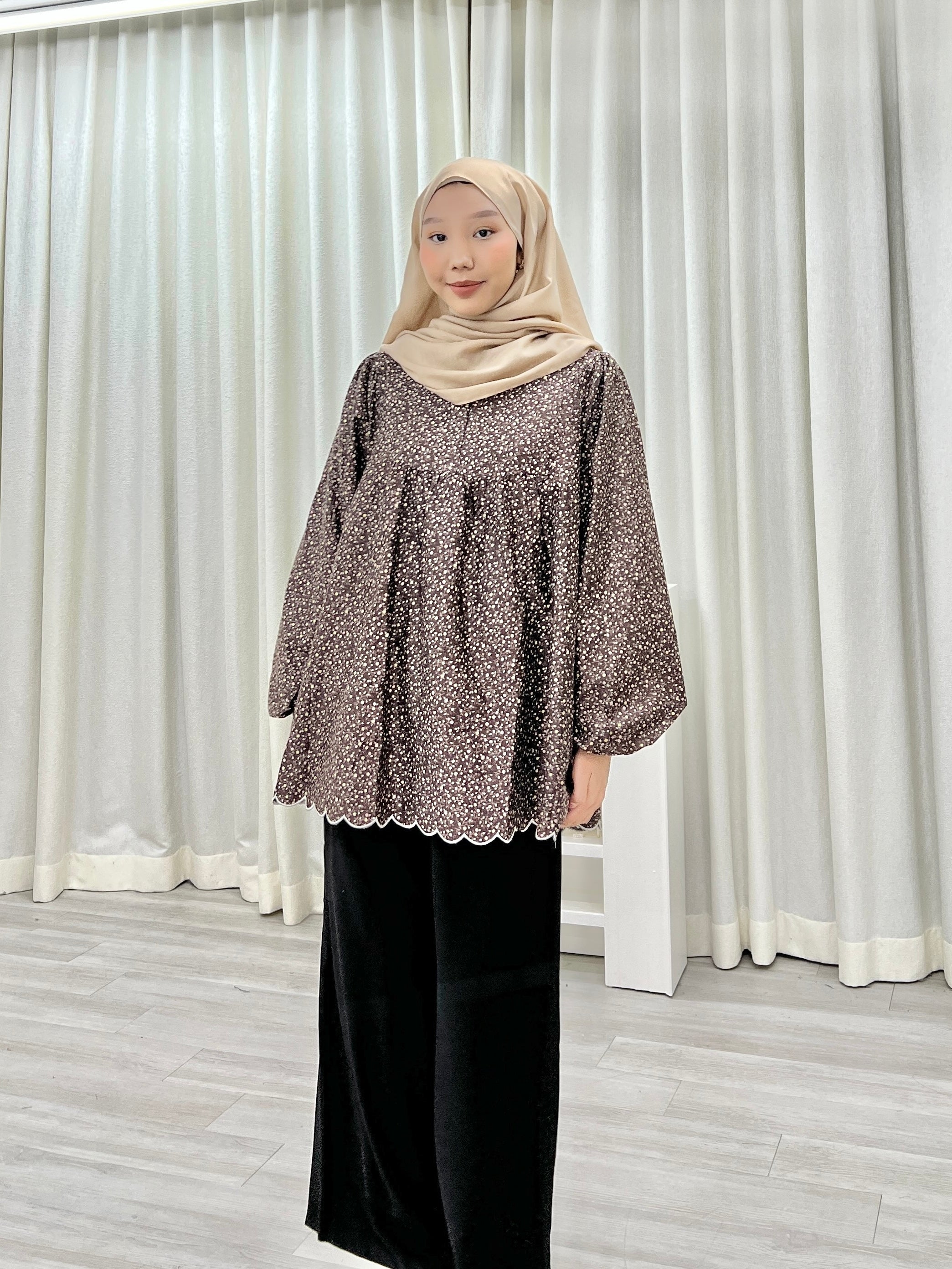 Printed Sulam Balloon Top