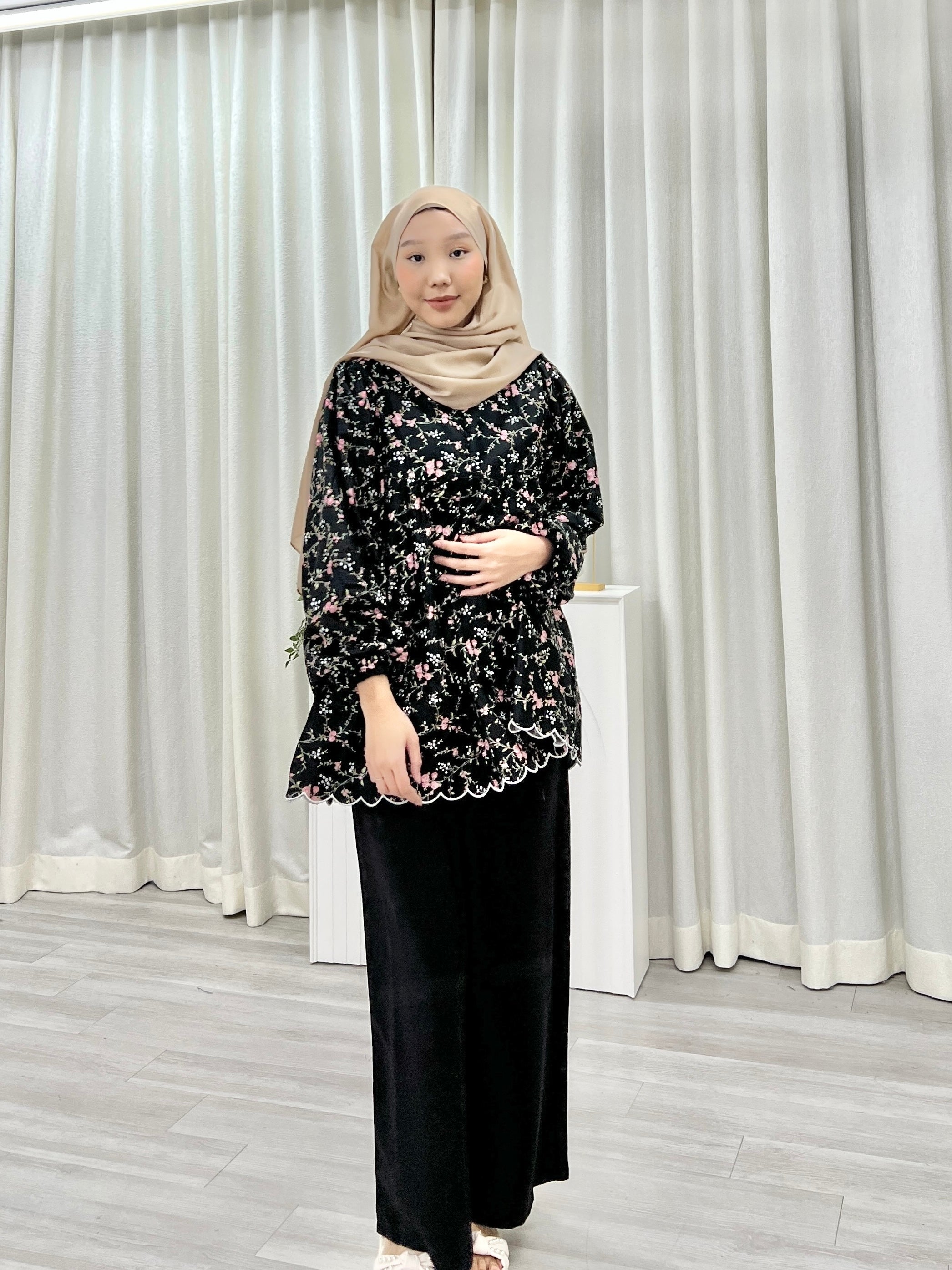 Printed Sulam Balloon Top