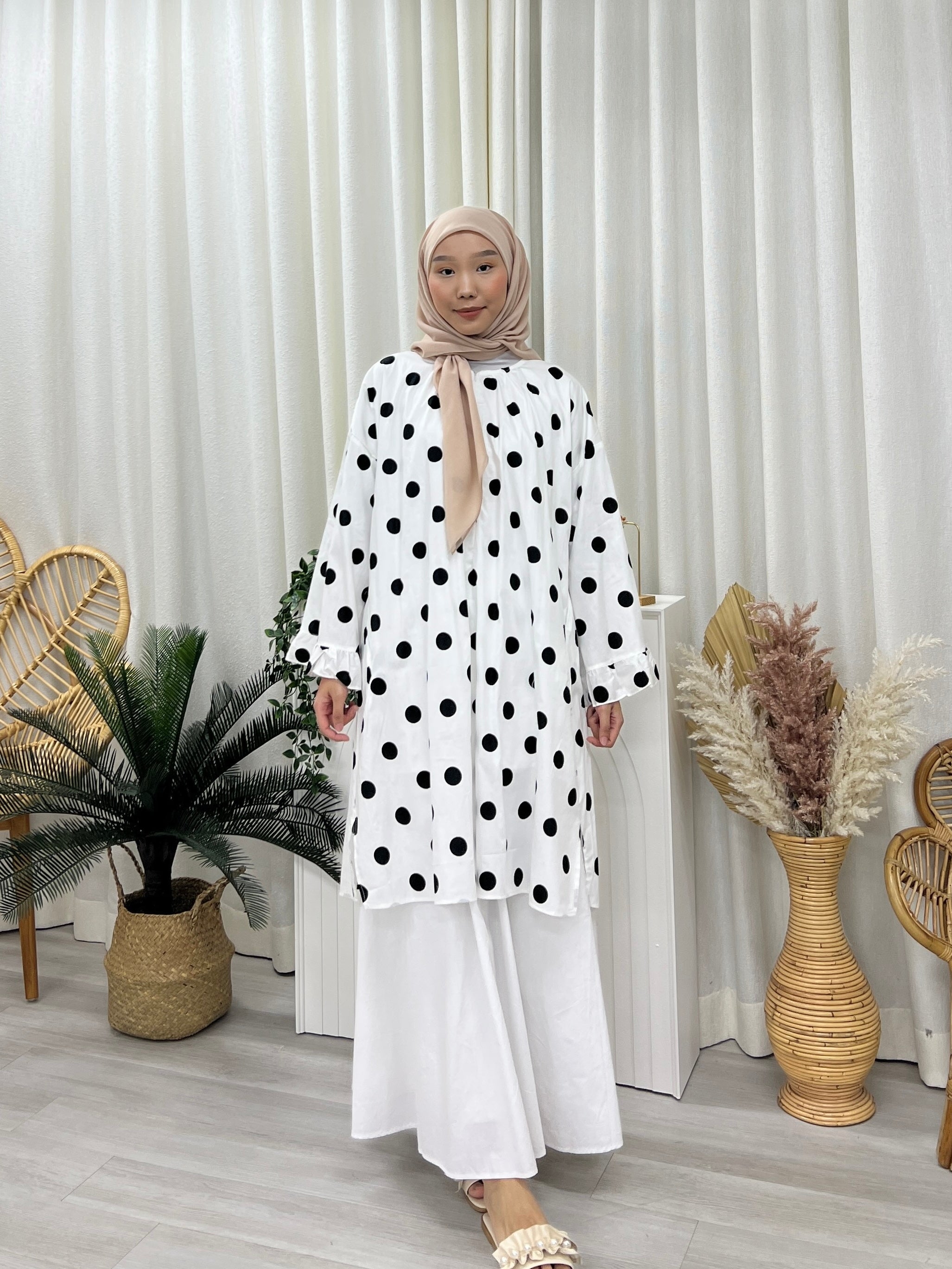 Butterfly Sleeves Oversized Tunic - Polka